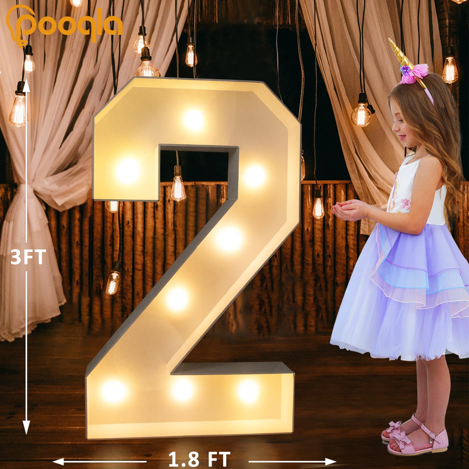 Pooqla 3Ft Marquee Light Up Numbers 2  Led Large Lighted Marquee Numbers For 2Nd 20Th 21St 25Th Birthday Decorations  Giant Mosaic Number Gift For Girls Boys Wedding Anniversary Party Decorations