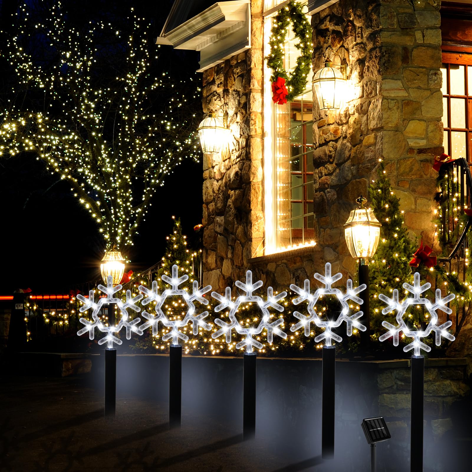 Illuminew Christmas Solar Pathway Lights - Set Of 5 Waterproof Landscape Lights, Led Stake Decorations For Yard, Lawn, Patio, Wa