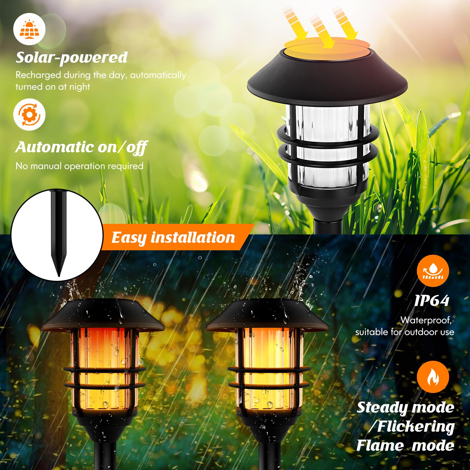 ZOOHAR Solar Outdoor Lights,Extra-Tall Solar Torches with Flickering Flame 2-Pack Waterproof Garden Lights,Stainless Steel Pathw