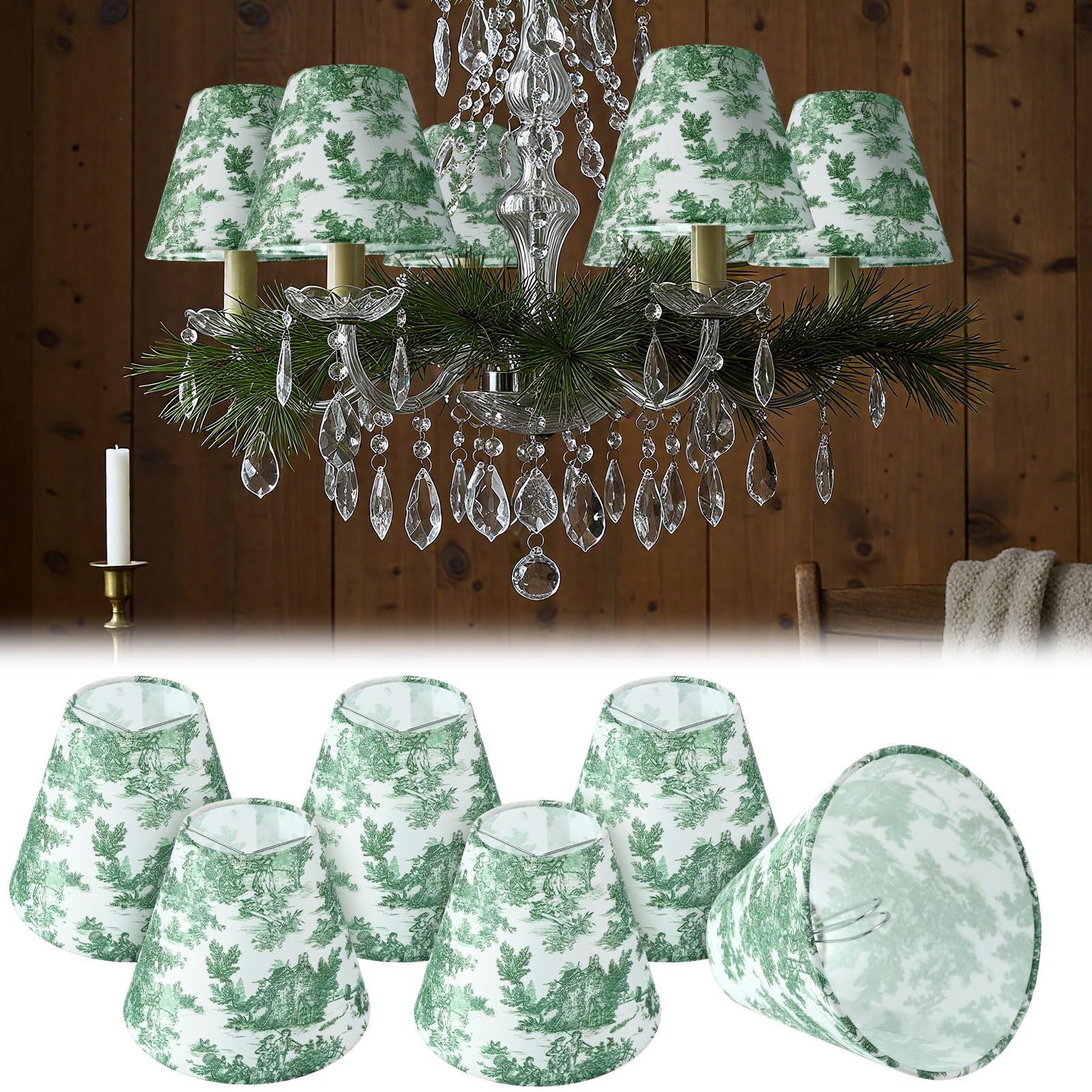 VIHOSE 6 Pcs Chandelier Lamp Shades Small Lamp Shade 3 Top x 6 Bottom x 5 Slant French Countryside Toile Clip on Lampshade f