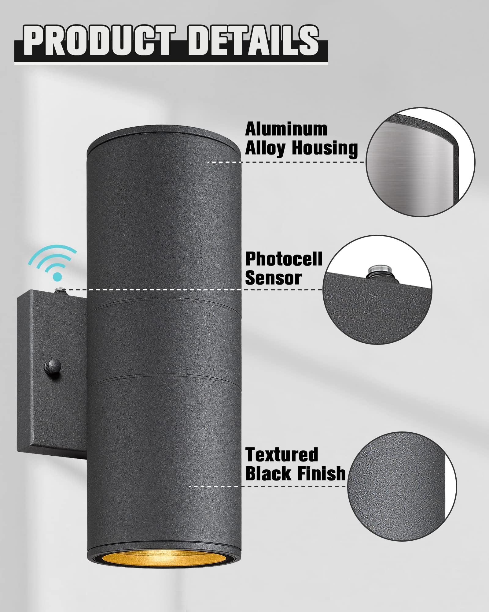 Ken & Ricky Outdoor Wall Lights, Dusk To Dawn Sensor Exterior Light Fixtures, Up And Down Wall Lantern With Textured Black Finish For Porch Patio Garage House - 2 Pack