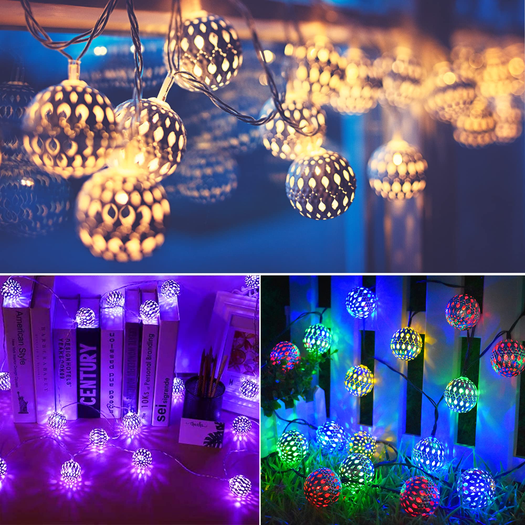 Omika 24 Colors Changing Globe String Lights For Diwali Decor, 13Ft 40 Silver Metal Balls Led Fairy Lights With Remote Timer Moroccan Orb Decorative Diwali Lights For Room Party Christmas Boho Décor