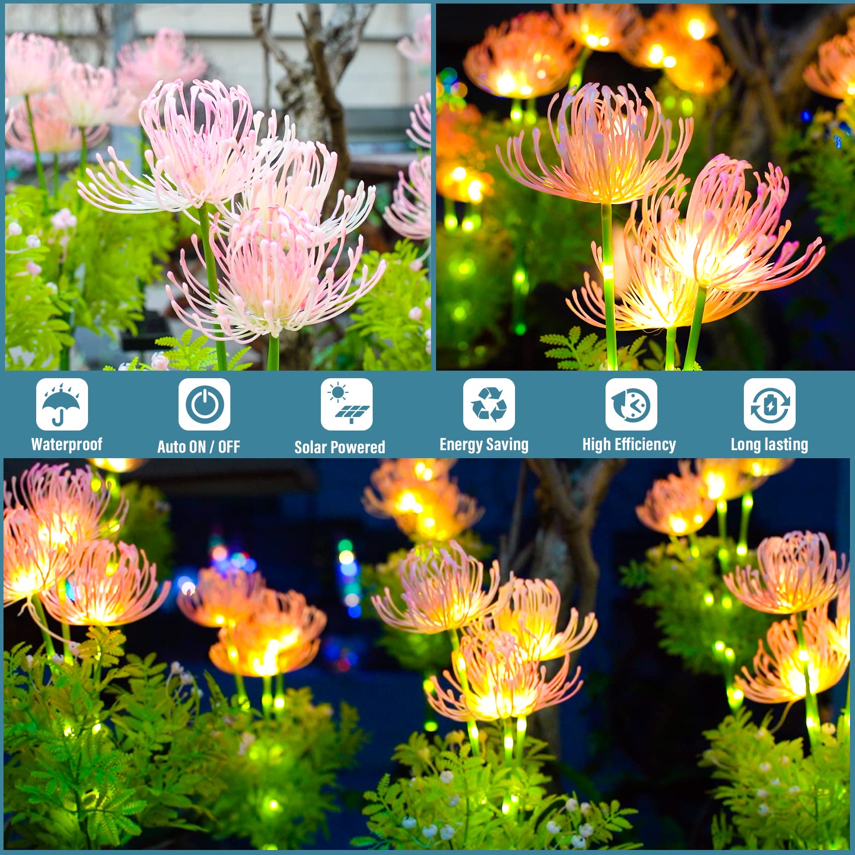 Dooyard Solar Garden Lights, Solar Flowers Lights With Glowing Flowers & Stems, Upgraded Solar Panel, Outdoor Lights For Garden