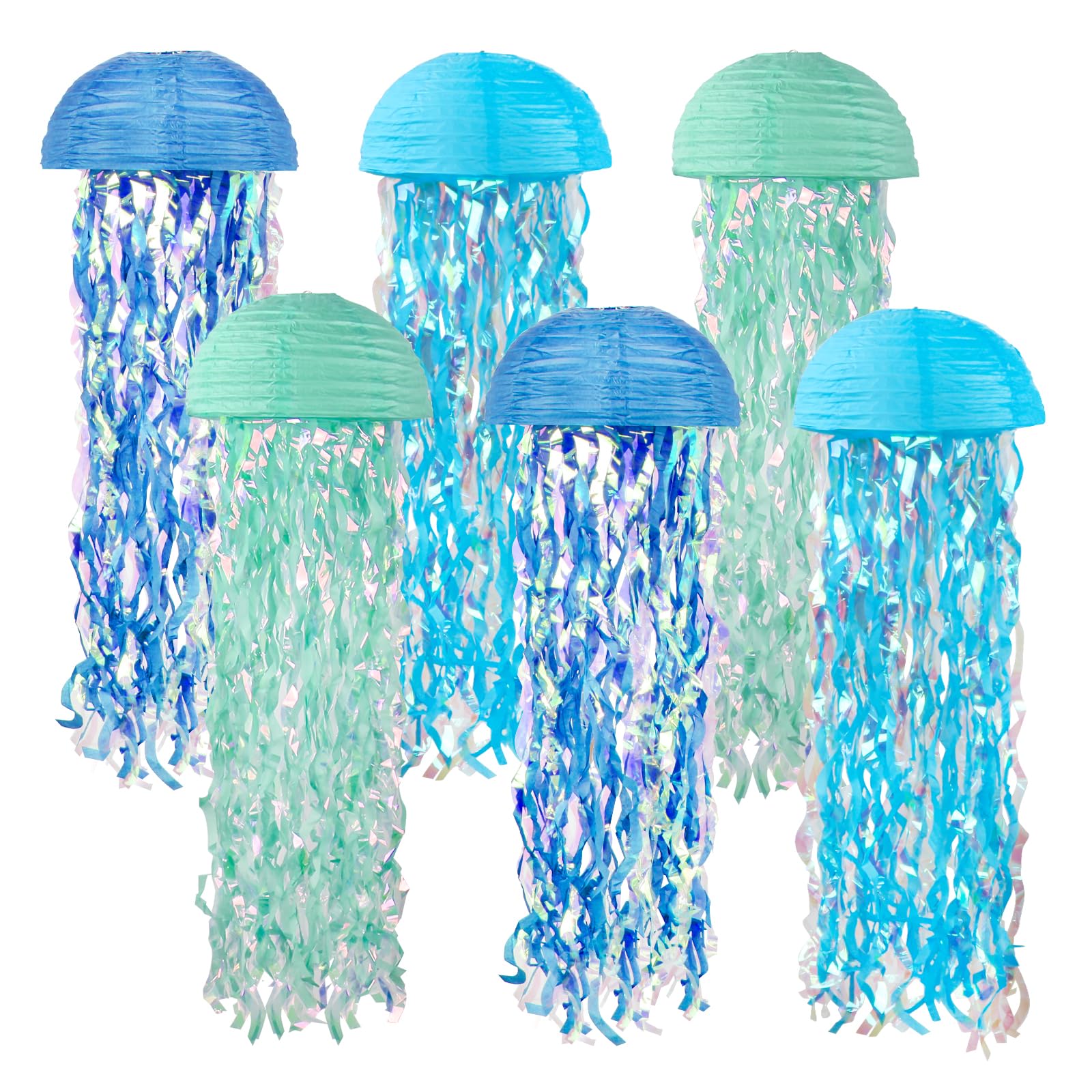 Jellyfish Paper Lanterns Hanging Jelly Fish Paper Lanterns, 6 Packs Blue Hanging Lantern For Mermaid Theme Party Under The Sea O