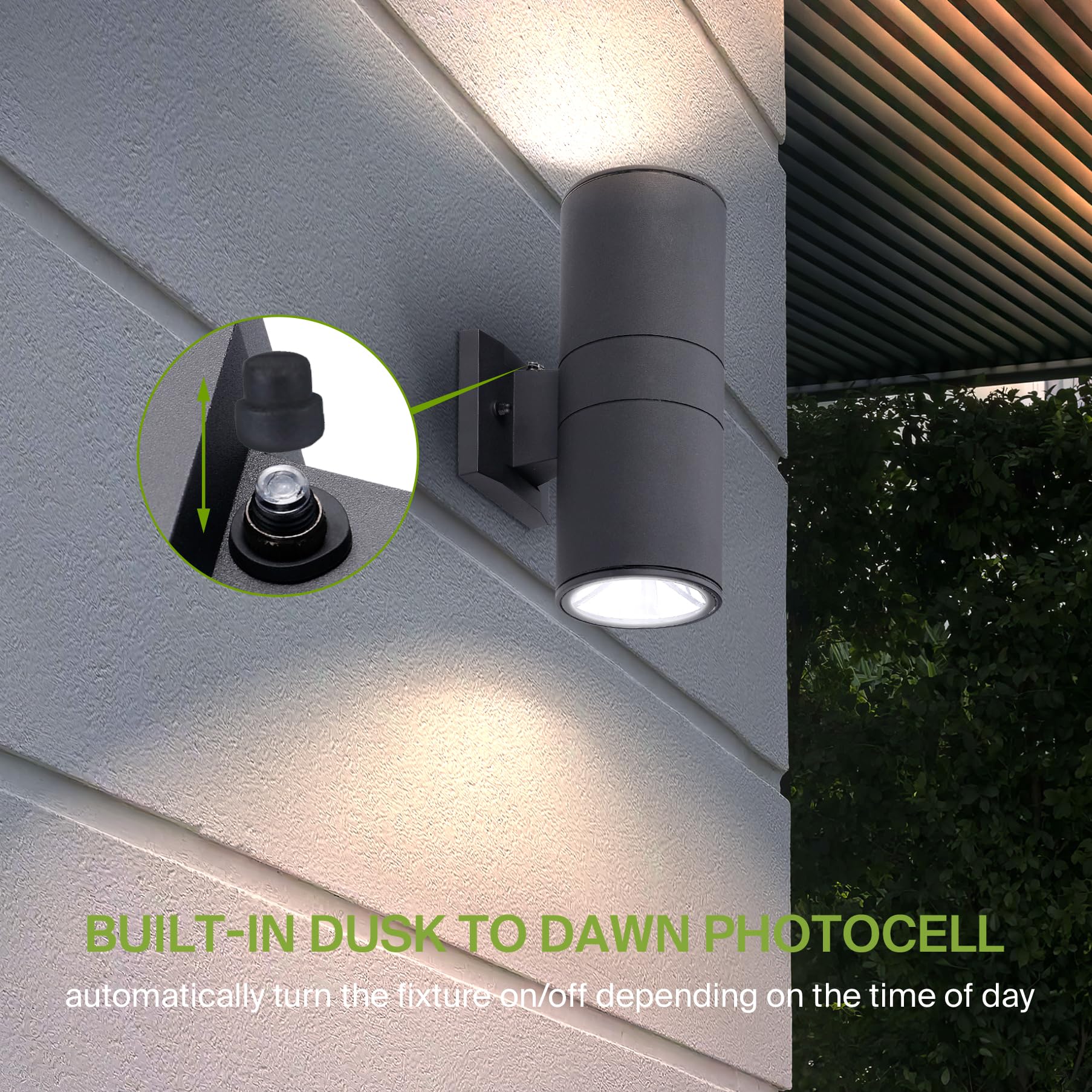 ASD Outdoor Wall Light Fixture | 2 Light Dusk to Dawn | 120W E26 Socket | Round Photocell | Black | Model A-OCLR-2A-PC-BK