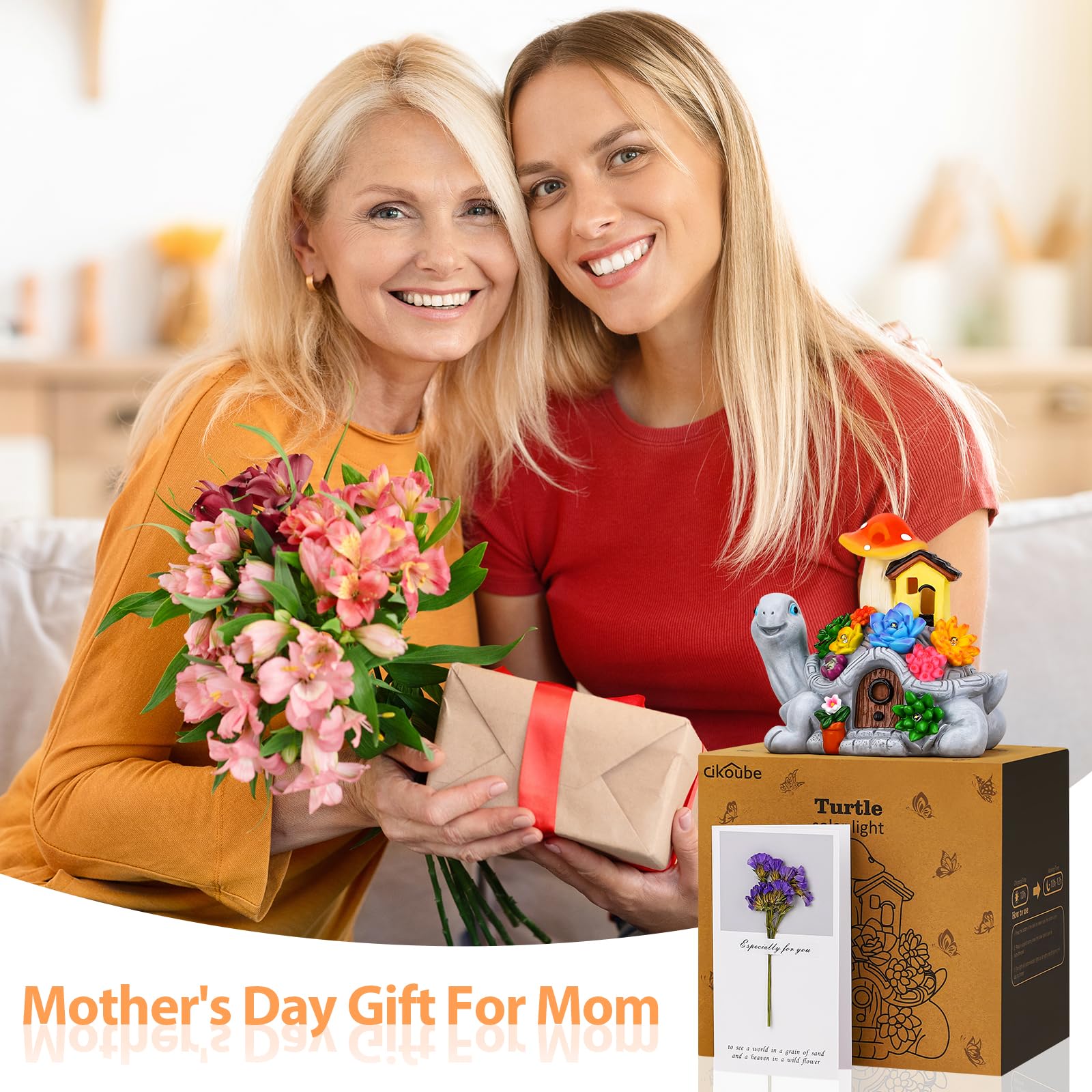 CIKOUBE Solar Turtle Garden Statues with Succulentss and 7 LED Lights, Outdoor Solar Turtles for Garden Decor, Yard Lawn Balcony