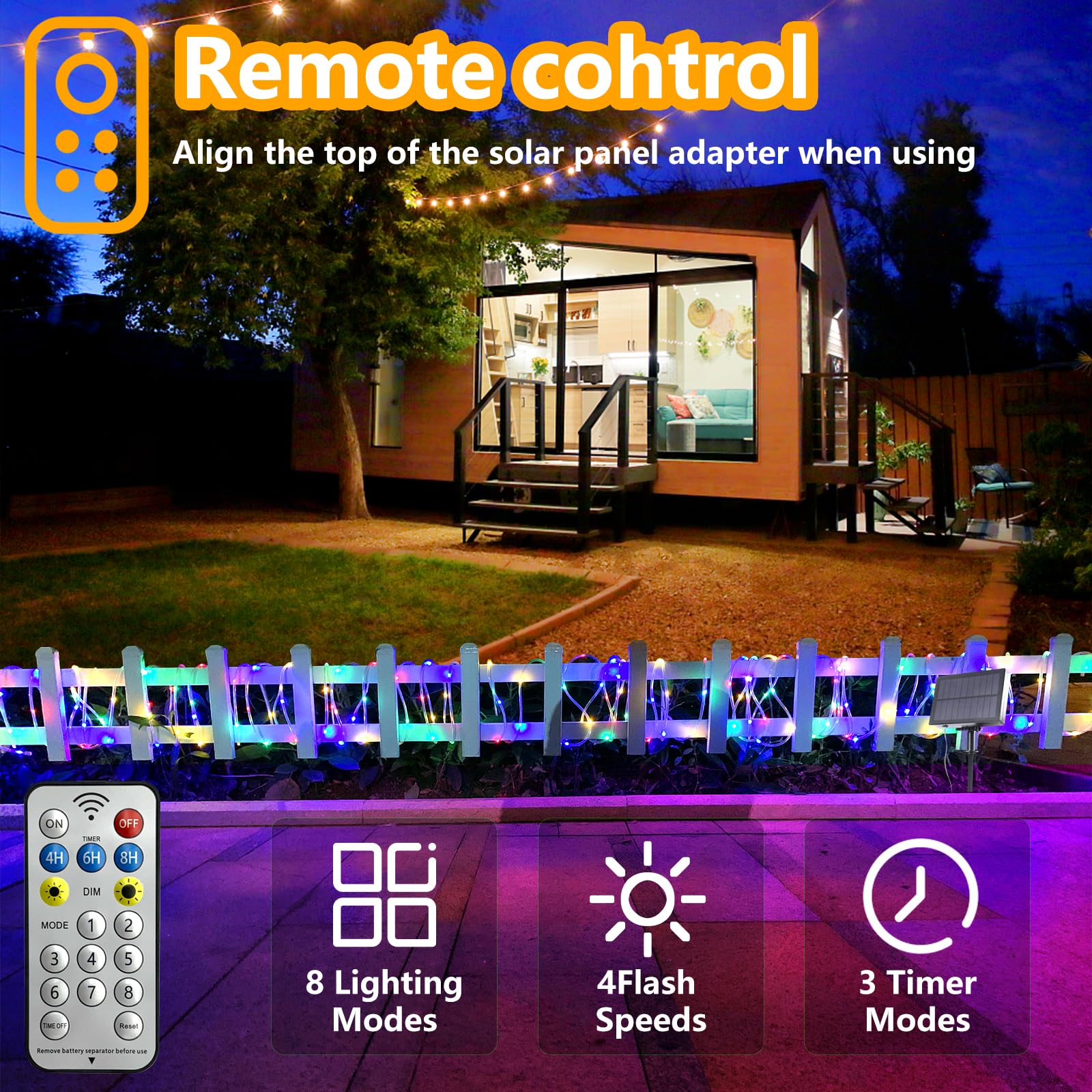 GLPE Solar String Lights, 66ft 200 LED, Multicolor, USB & Solar Powered, Waterproof, Model SL-004