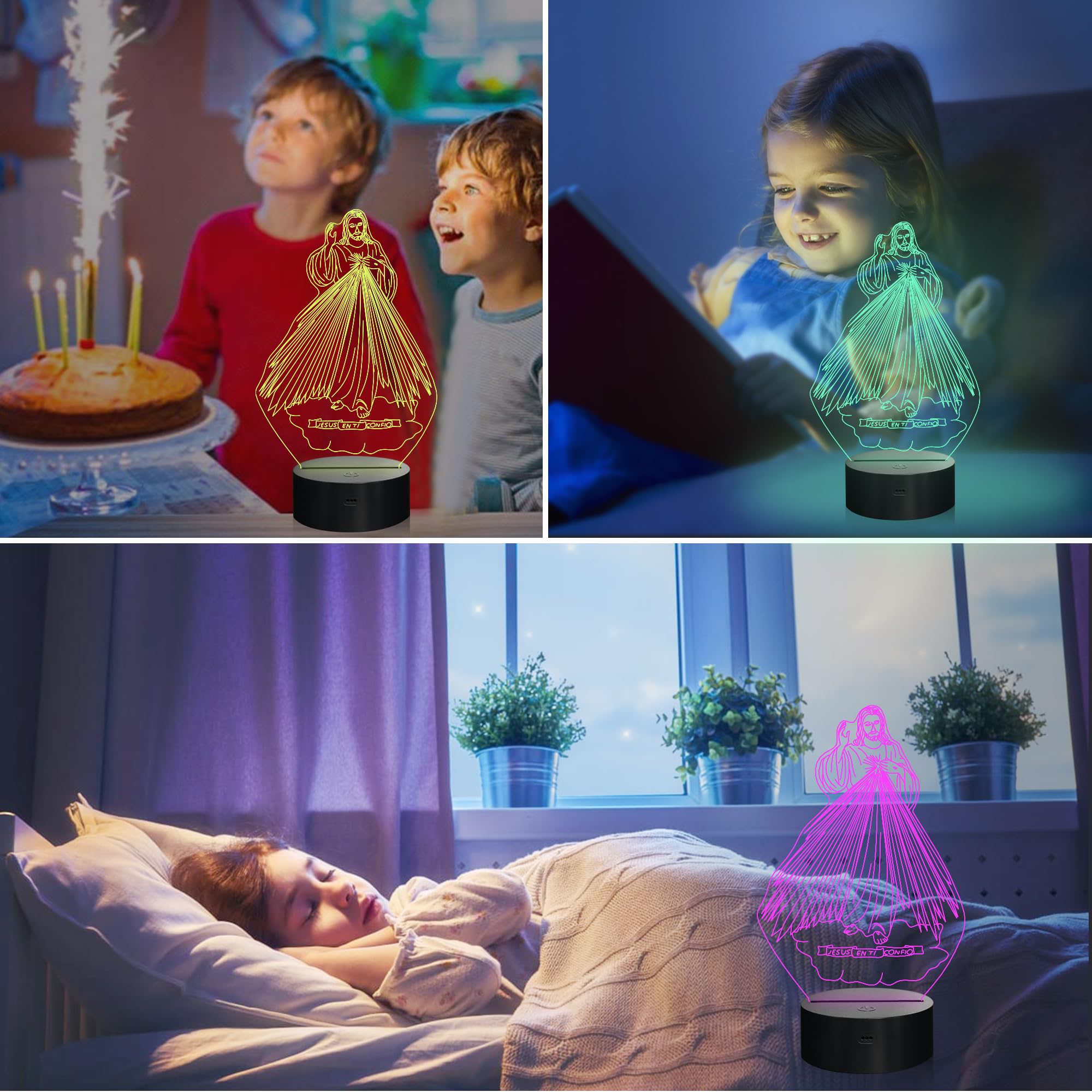 Attivolife 3D Illusion Night Light, Jesus LED Lamp, 16 Color Changing, Remote Control, Model FS-2810-9999, Jesus2 Variant