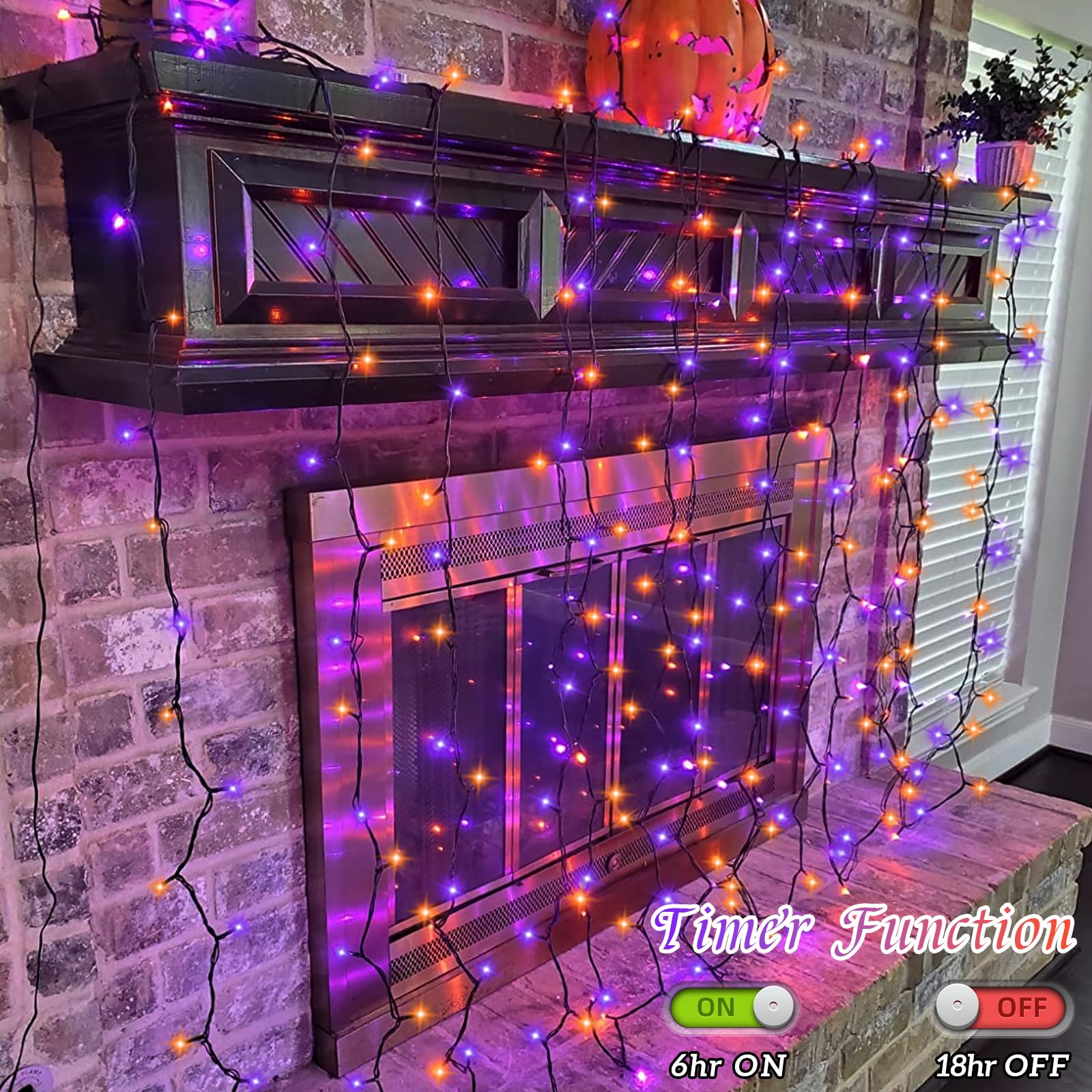 Yeguo 165Ft 500 Led Halloween Lights Outdoor Waterproof  Orange And Purple String Lights Indoor  Green Wire Christmas Tree Lights Plug In With Timer Memory 8 Modes