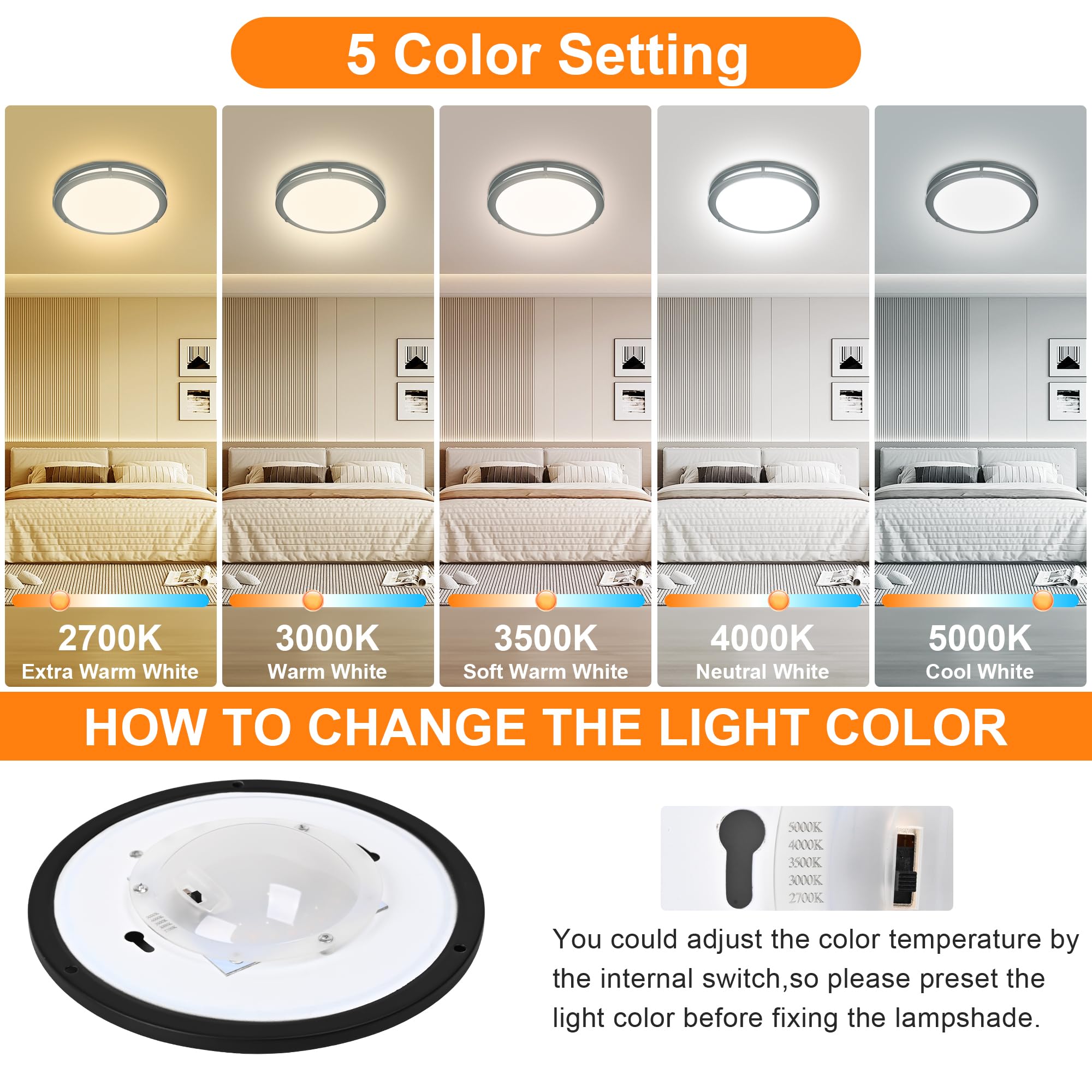 Faymart Lighting 2 Pack 12 Inch Round Black Ceiling Light Fixture For Hallway Bedroom - 12  Black Led Flush Mount Ceiling Lamp Set Of Two 2700K/3000K/3500K/4000K/5000K Led Kitchen Bathroom Light