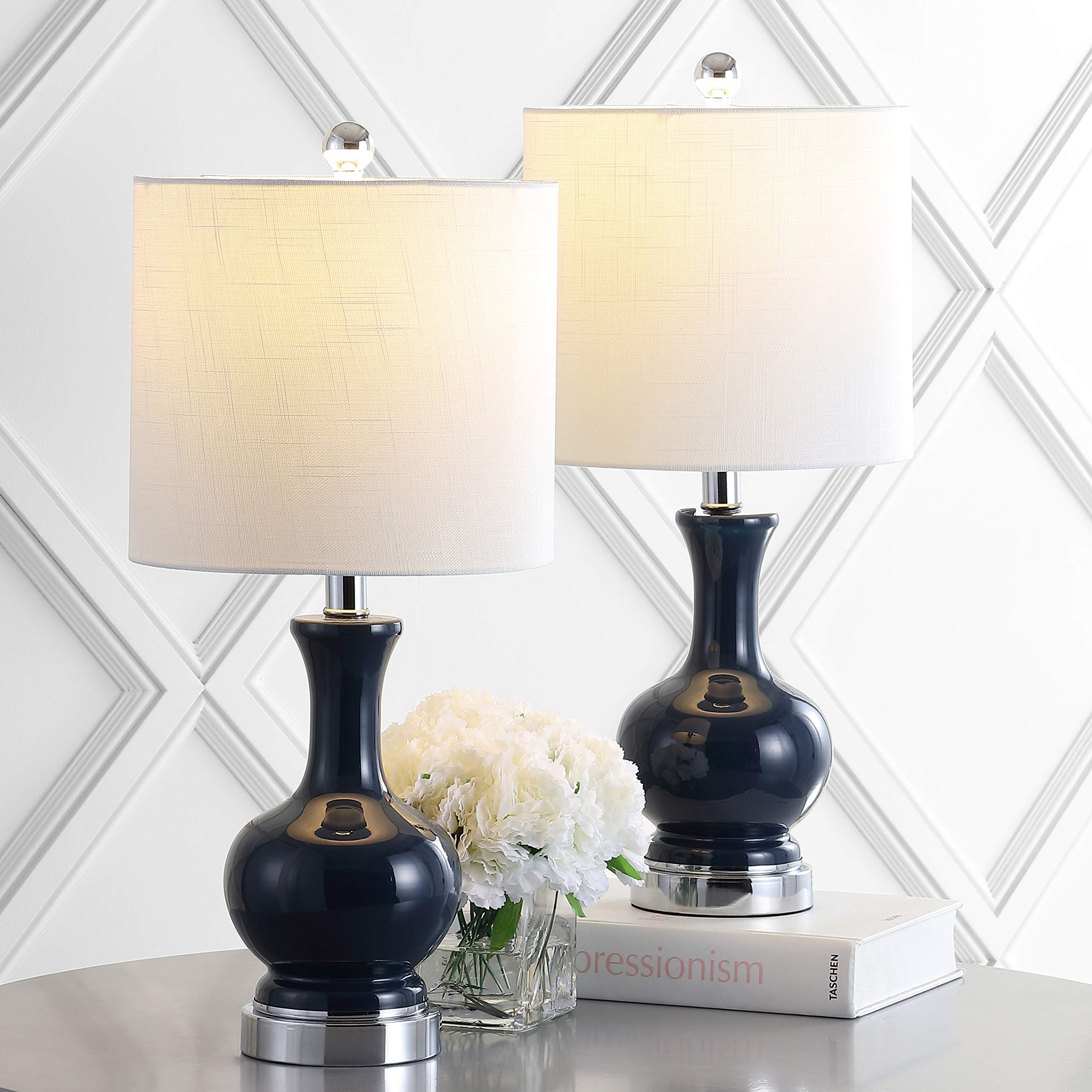 Jonathan Y Jyl4033C-Set2 Set Of 2 Table Lamps Cox 22'' Metal/Glass Led Table Lamp Contemporary Bedside Desk Nightstand Lamp For