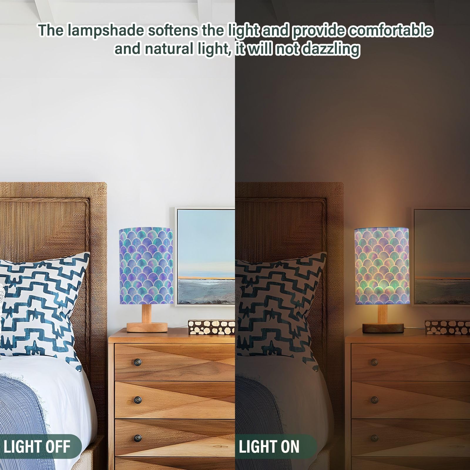 Alaza Watercolor Rainbow Scales Of Mermaid Decor Bedside Table Lamp With Usb Port For Bedroom Nightstand Office Desk Led Bulb In