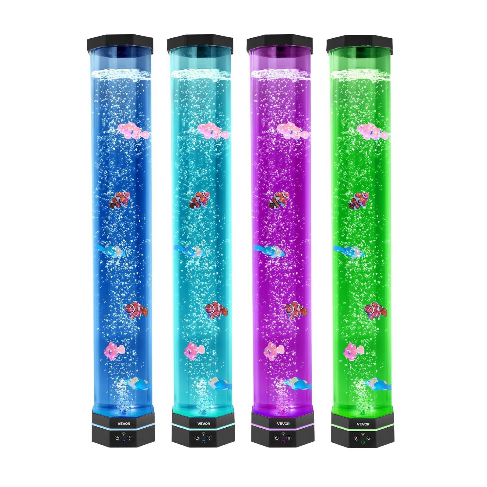 VEVOR Sensory Bubble Tube Lamp, 5 ft Bubble Fish Tube, Sensory Aquarium Lamp with 10 Floating Fish & 16 Color Effects, Remote Co