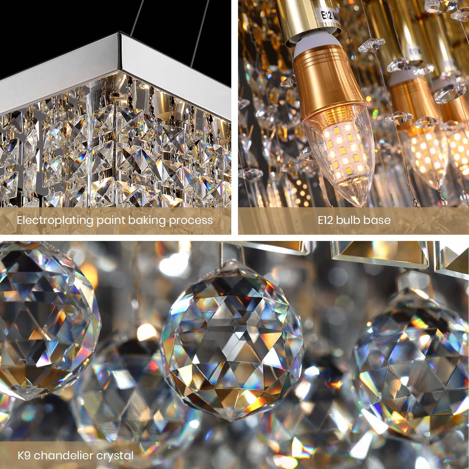 7Pm Modern Rectangle K9 Crystal Chandelier Pendant Light Fixture, Chrome, 31.5X10X10, Ideal For Dining Room & Kitchen Island