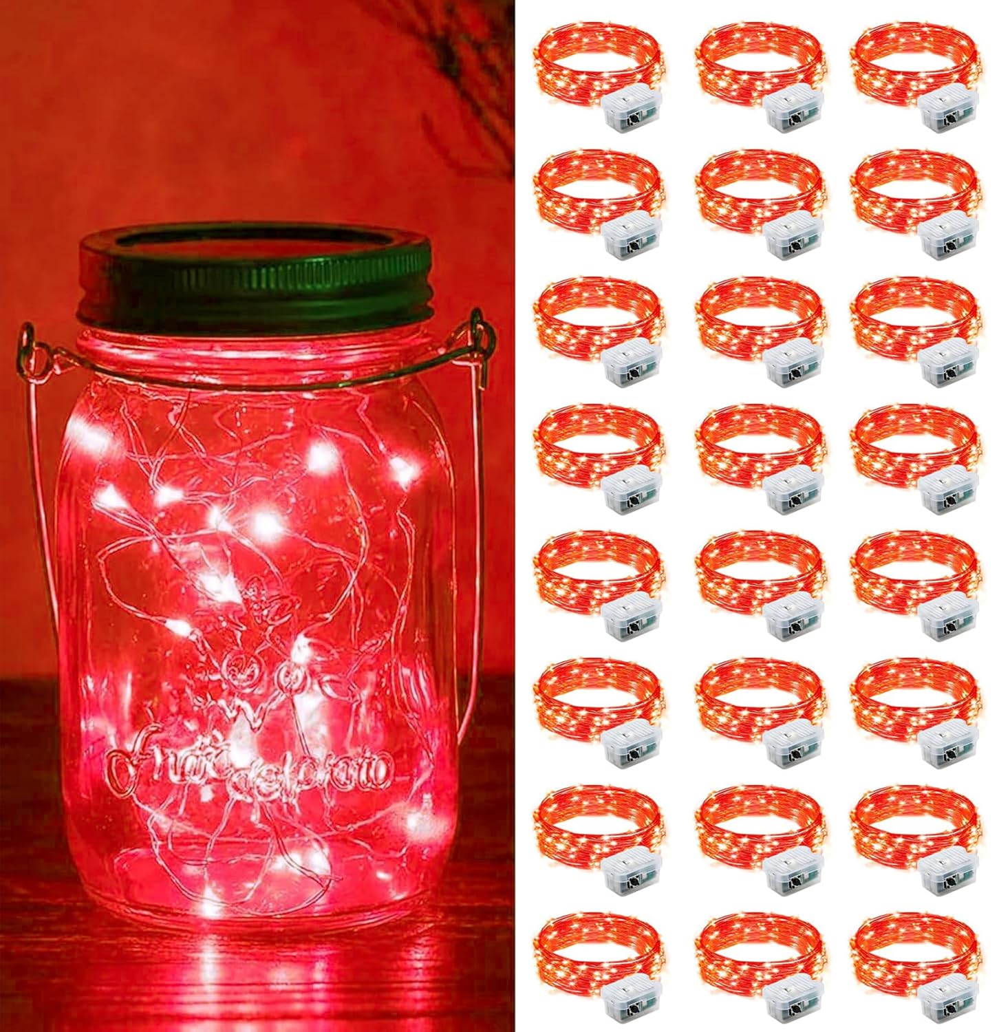 ZGWJ 24 Pack Fairy Lights Battery Operated  7ft 20 Mini LED Fairy String Lights Silver Wire 3 Modes for DIY  Parties  Wedding  Bedroom  Halloween Christmas Decoration Red