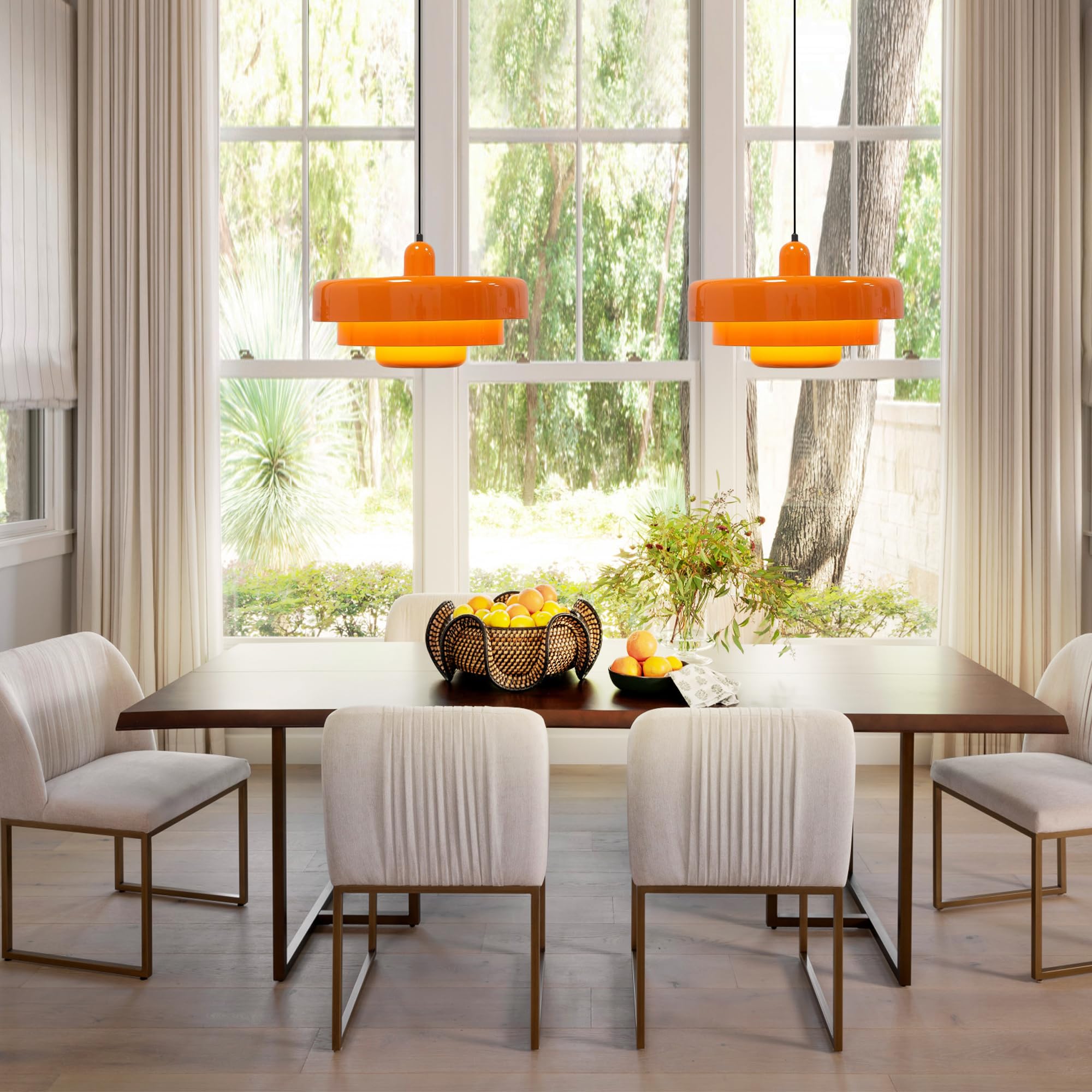 DoungRos Mid Century Plug in Pendant Light - Orange Metal Shade, On/Off Switch, Nordic Style, DR011 for Living Room, Dining, Bedroom, Kitchen