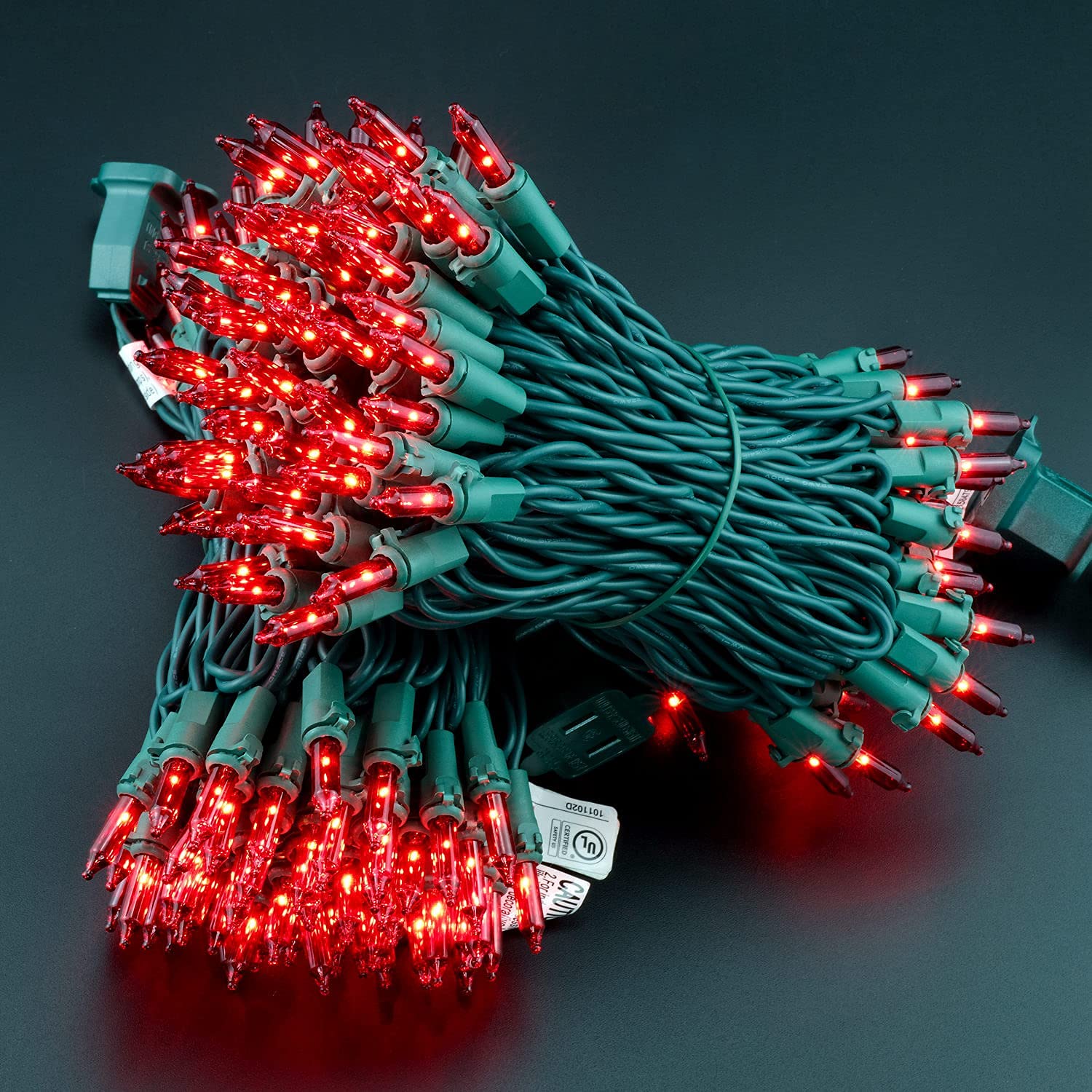 Yuletime Red Christmas Lights With Green Wire, 66 Feet 200 Count Ul Certified String Lights, Pack Of 2 Sets 33 Ft 100 Count Incandescent Mini Light Set (Red)