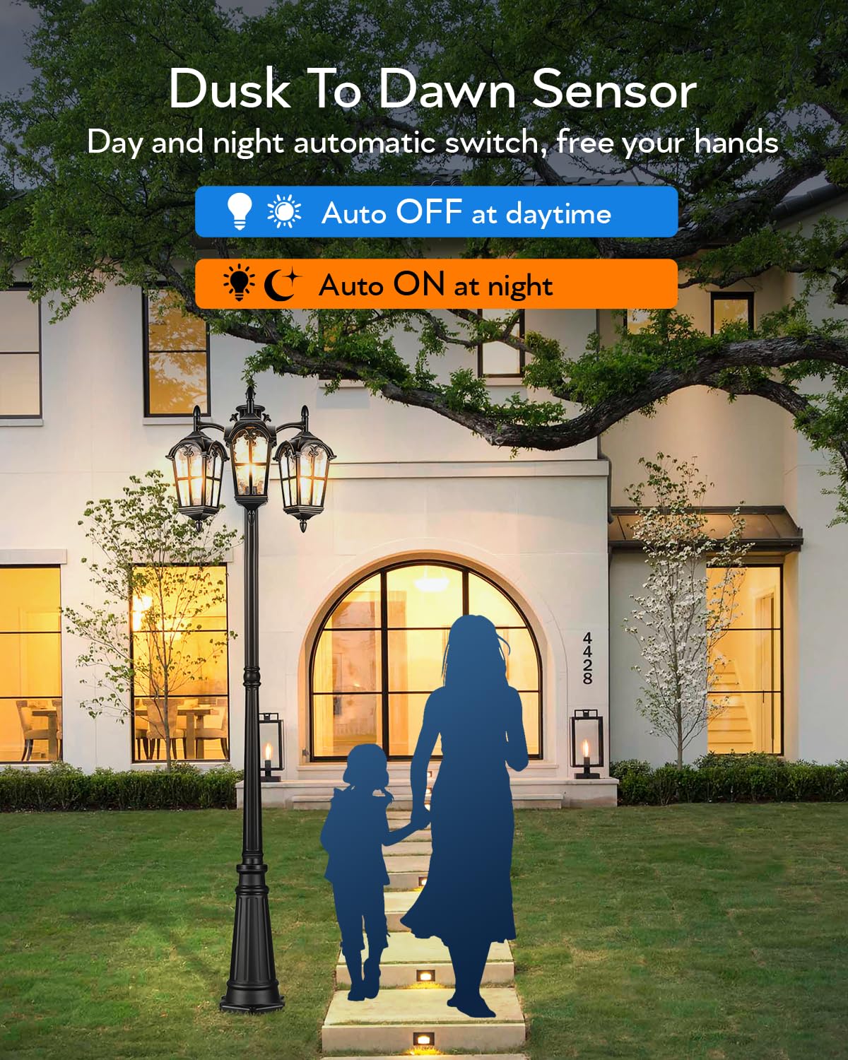 Vianis Outdoor Post Lights Dusk To Dawn, Anti-Rust Vintage Lamp Posts Outdoor Lighting, 3-Head Aluminum Outdoor Street Fixture With Ripple Glass, Exterior Pole Lights For Yard Garden Driveway