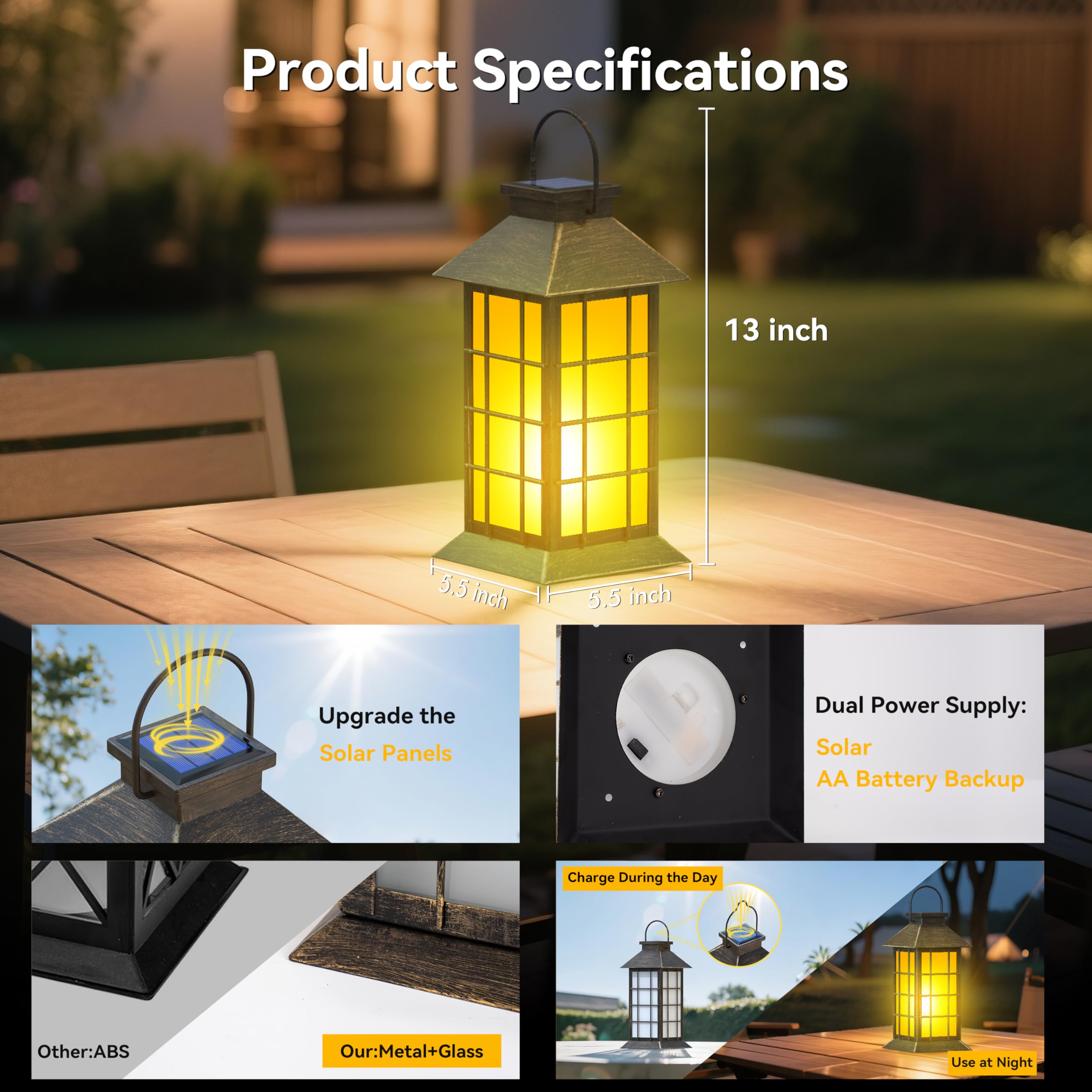 Anyperfect 2 Pack 13 Patina Solar Lantern With Flickering Flame Candle | Outdoor Waterproof Hanging Lanterns  Metal & Glass Solar Lights For Garden Decoration  Rustic Outdoor Gifts For Mom
