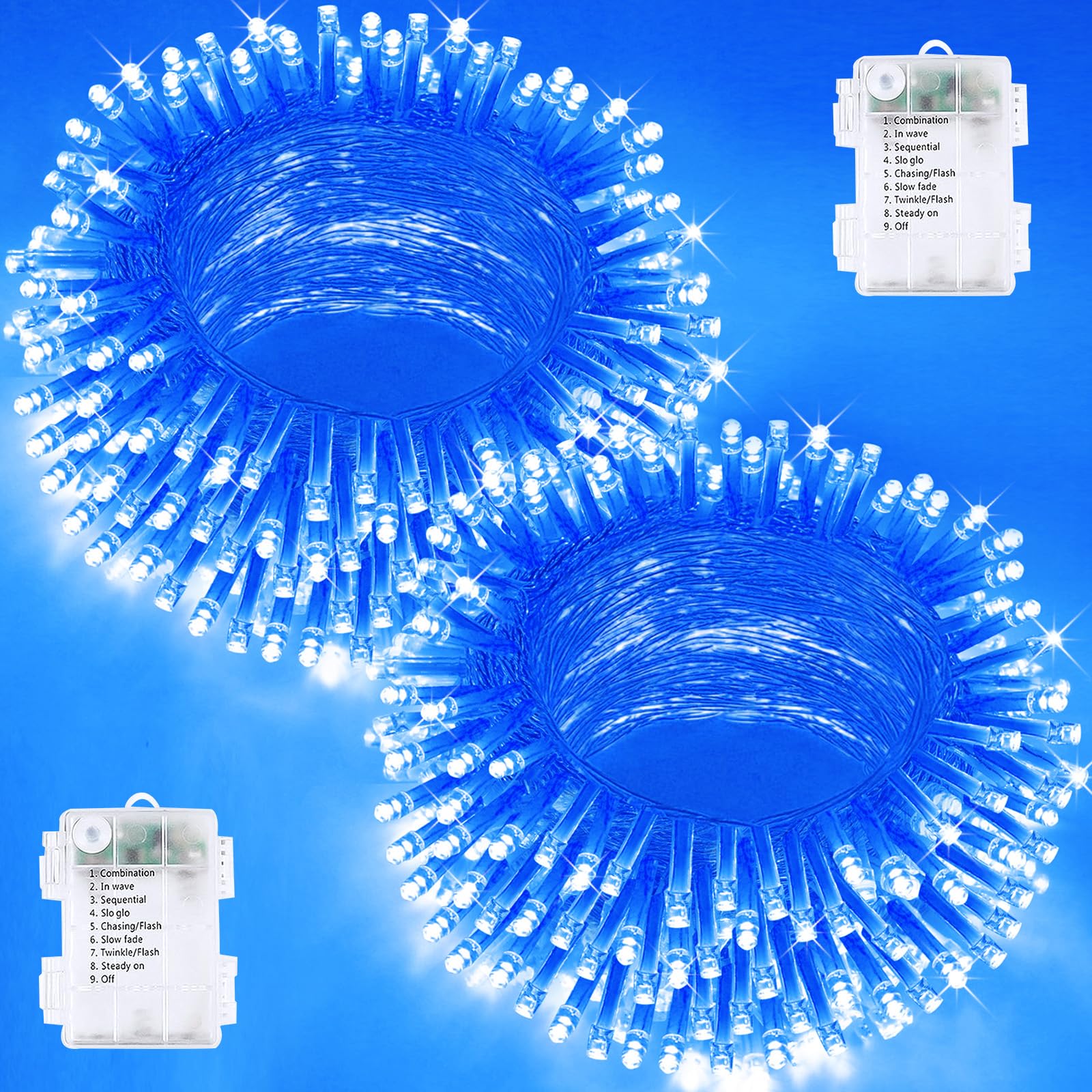 2 Pack Christmas String Lights Battery Operated With Timer  66Ft 200 Led Waterproof Twinkle Lights  8 Modes Fairy Light For Indoor And Outdoor Bedroom Garland Tree Christmas Decorations (Blue)