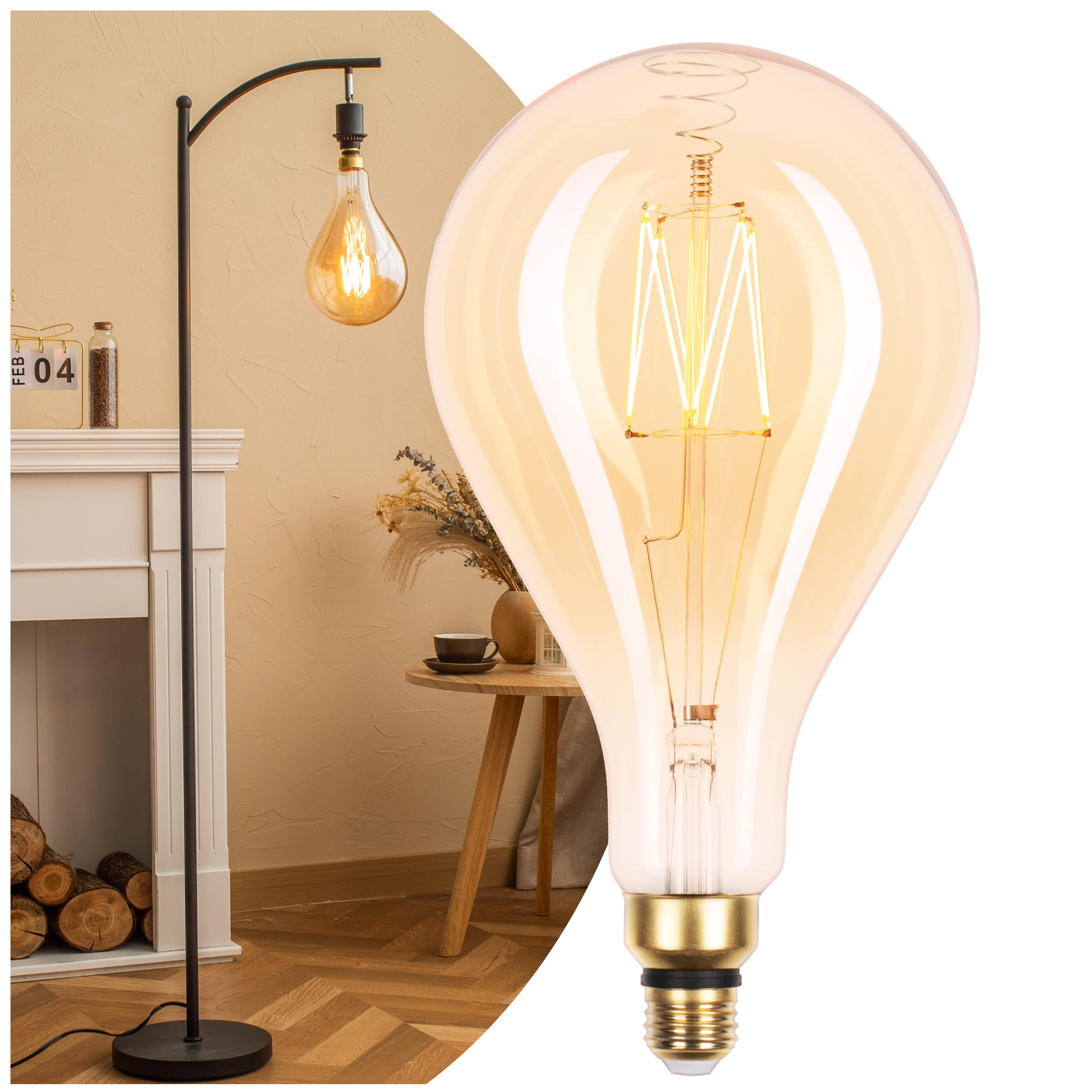 Flsnt Led Large Decorative Pendant Light Bulbs 60W Equivalent, Dimmable Led Oversized Bulbs With Amber Glass, 2000K Warm White, 