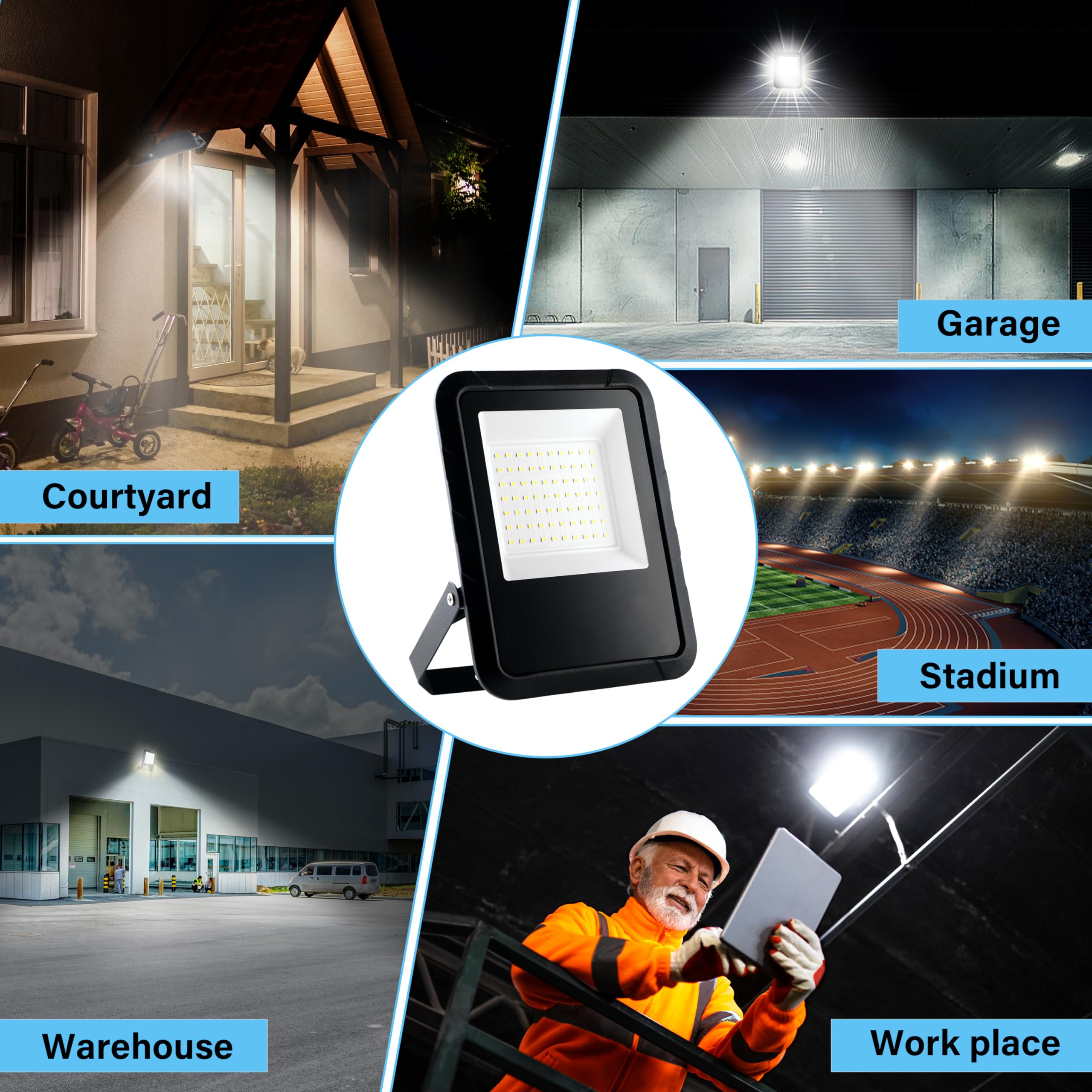Simple Deluxe 2 Pack Led Flood Lights Outdoor, 70W 7000Lm Super Bright Outside Work Light With Plug, Ip65 Waterproof, 6500K Floo