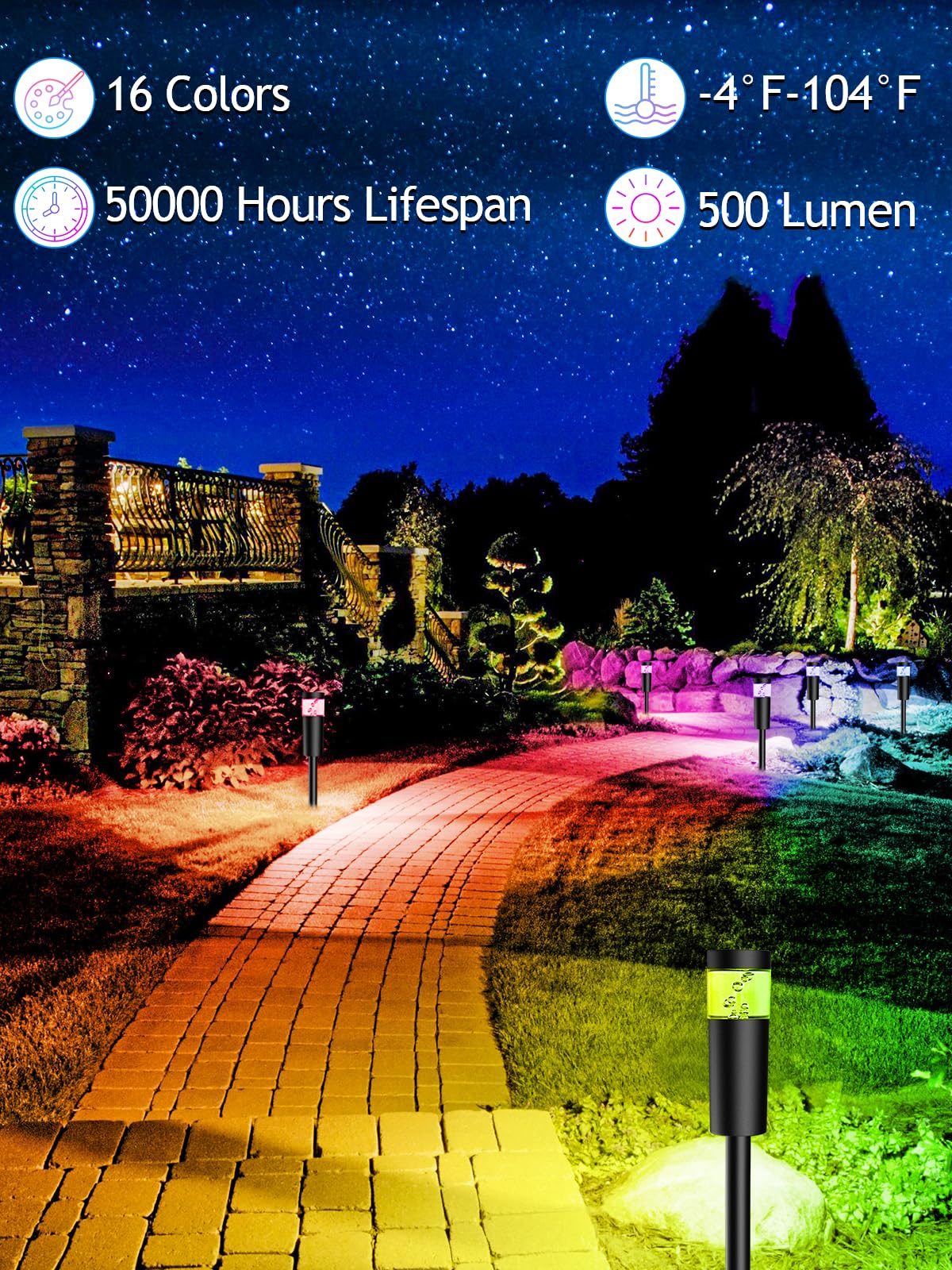 Doreio 5W Rgbw Led Landscape Path Lights, 12 Pack, Waterproof Color Changing Garden Lights