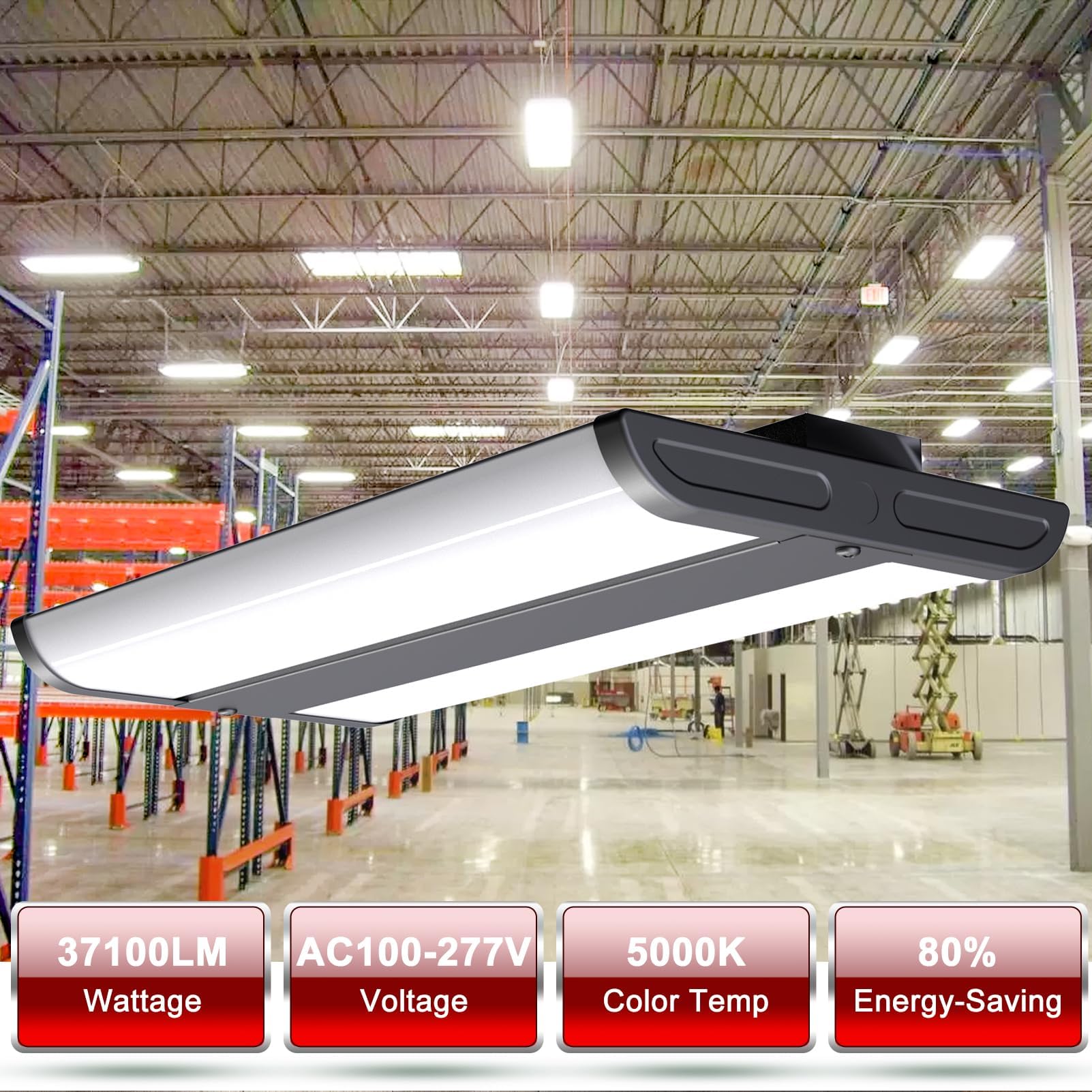 Lightdot LED High Bay Shop Lights 265W 37100LM 4FT Black HB-M07-FL 5000K ETL Listed 4-Pack