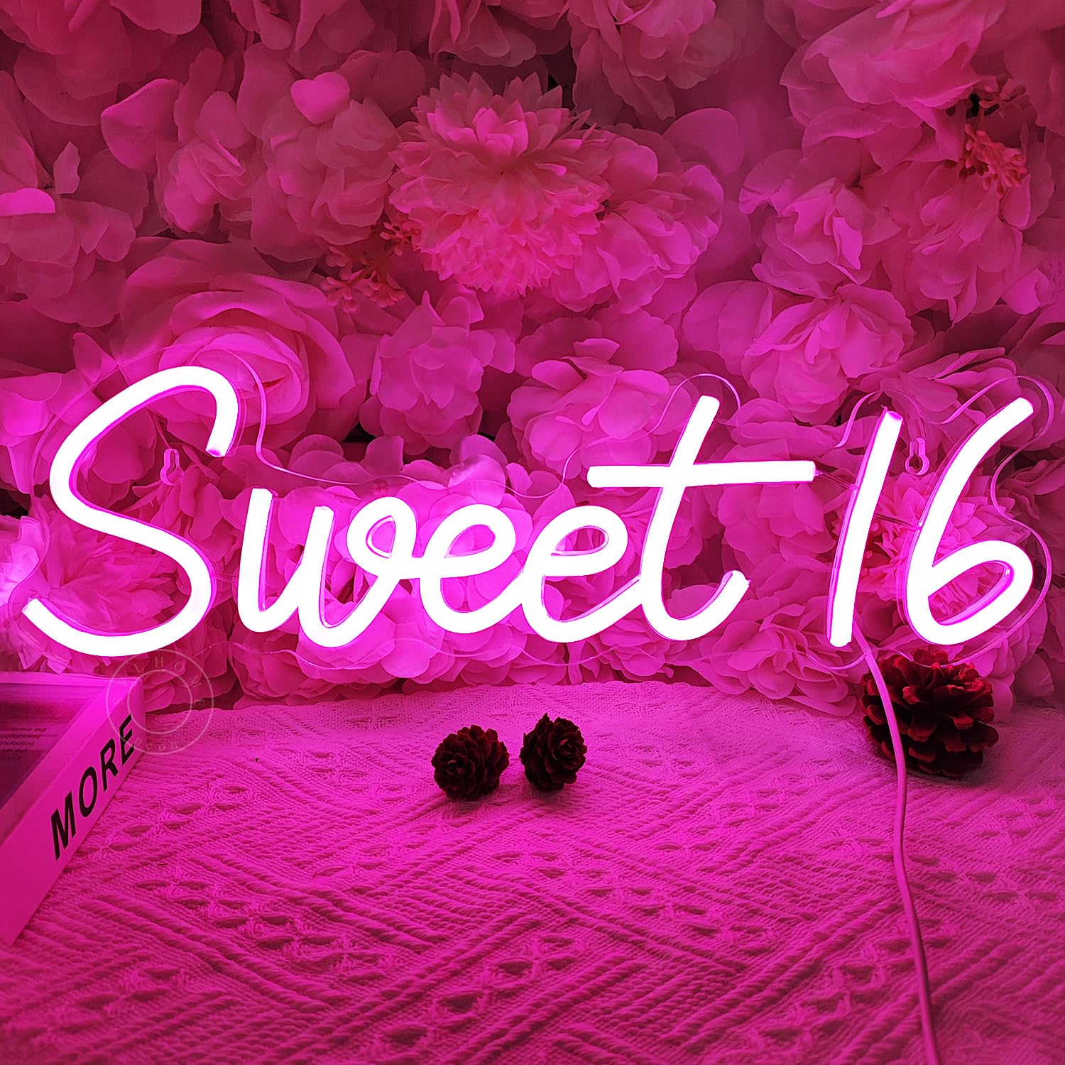 SYLHOME Pink Sweet 16 LED Neon Light Sign - 15.75" x 5" - Crystal & Acrylic Birthday Wall Decor for Girls - Model NS-ZF5VD-Sweet1602