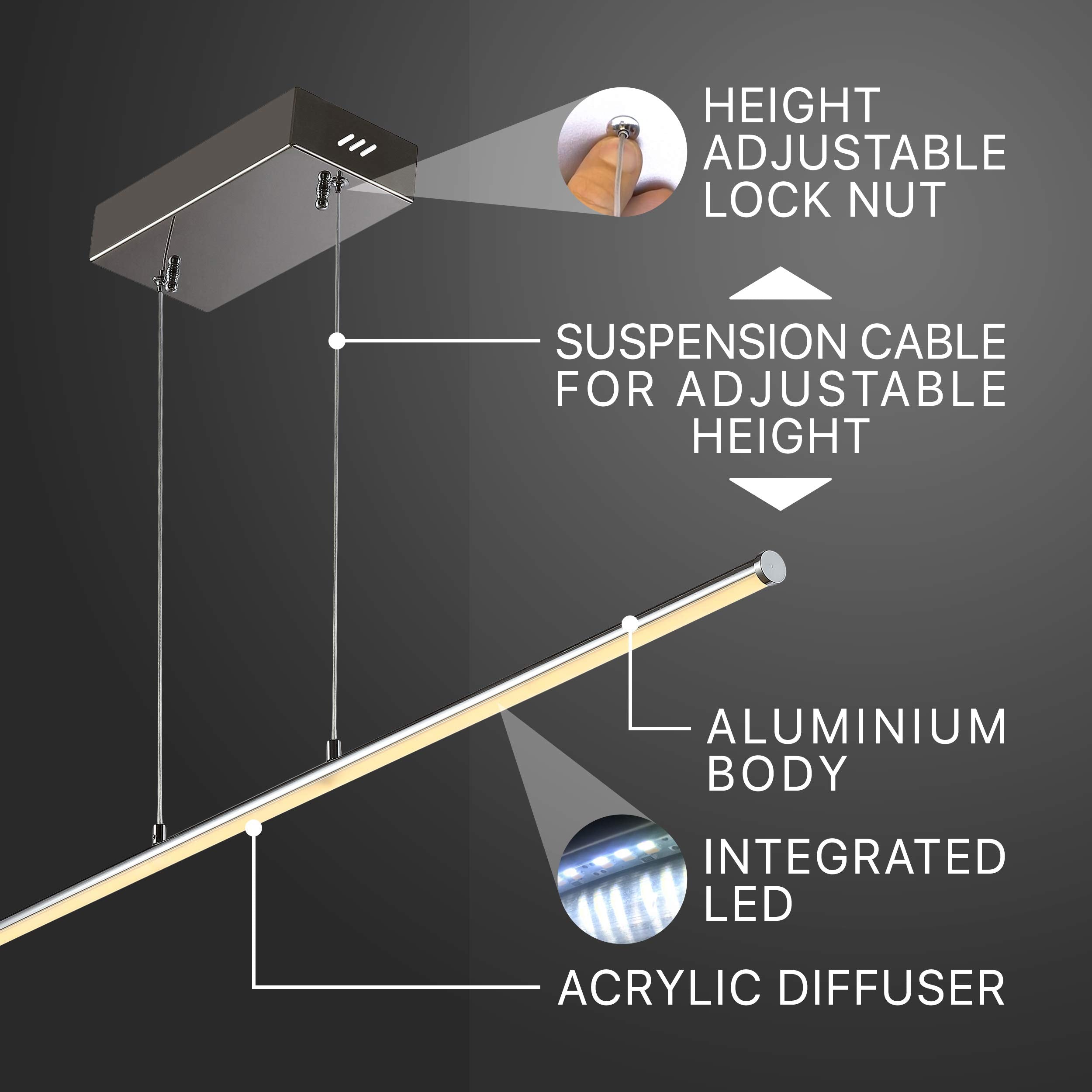 JONATHAN Y Linear Pendant Light, Dimmable, Adjustable, Metal, 39.5in, Black, Model JYL7023B