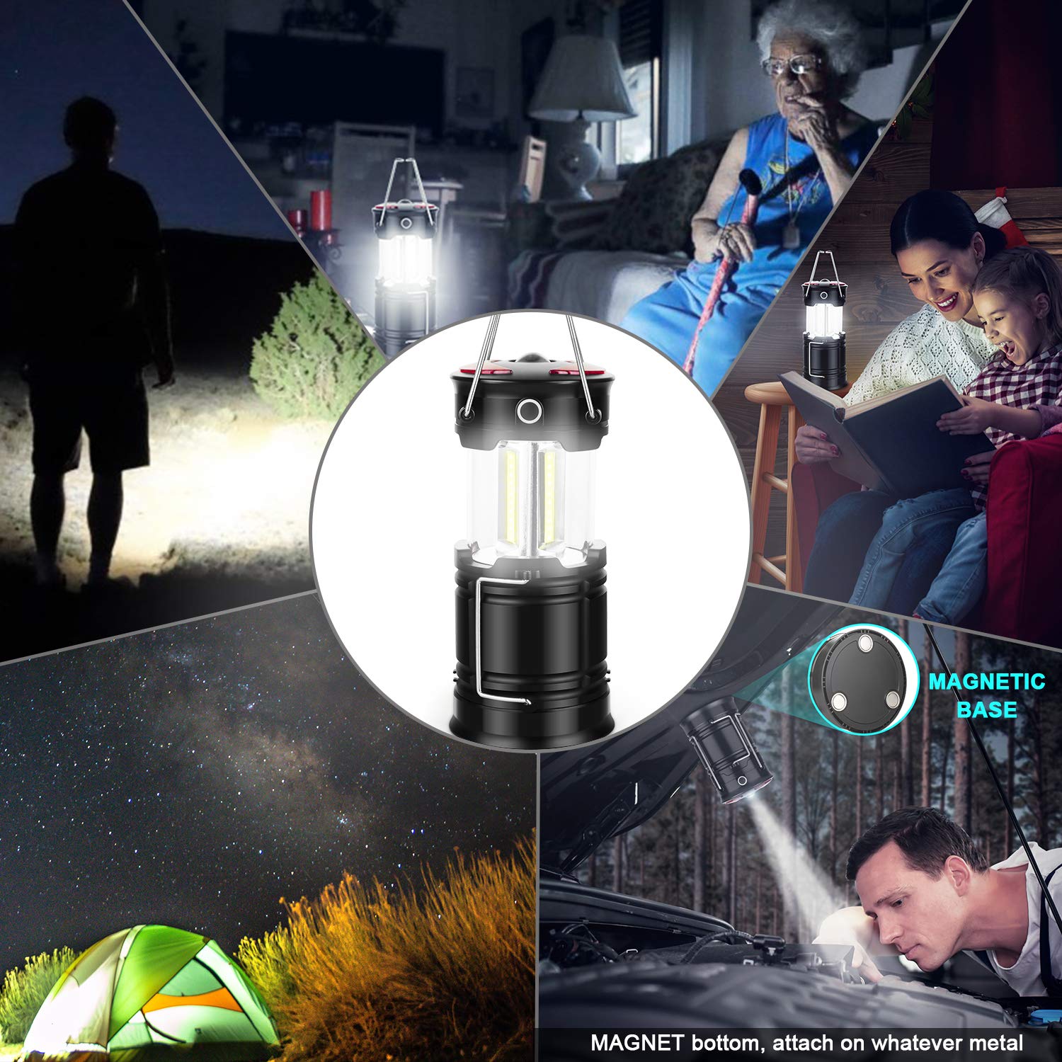 EZORKAS 2 Pack Camping Lanterns - USB Rechargeable, Battery Powered, Red, Metal, Model 433, with Flashlight and Magnet Base for Emergencies