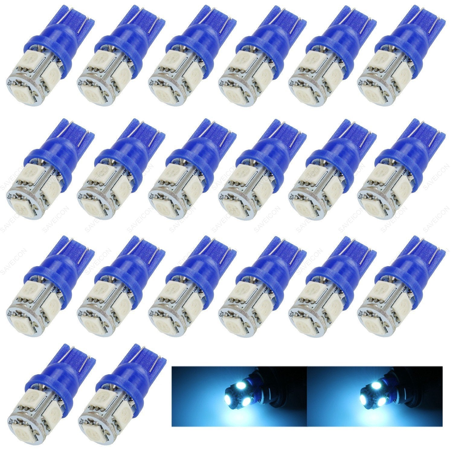 SAWE T10 W5W 5050 5-SMD LED License Plate Dome Map Lights Bulbs Pack of 20 Ice Blue Model 8542094874