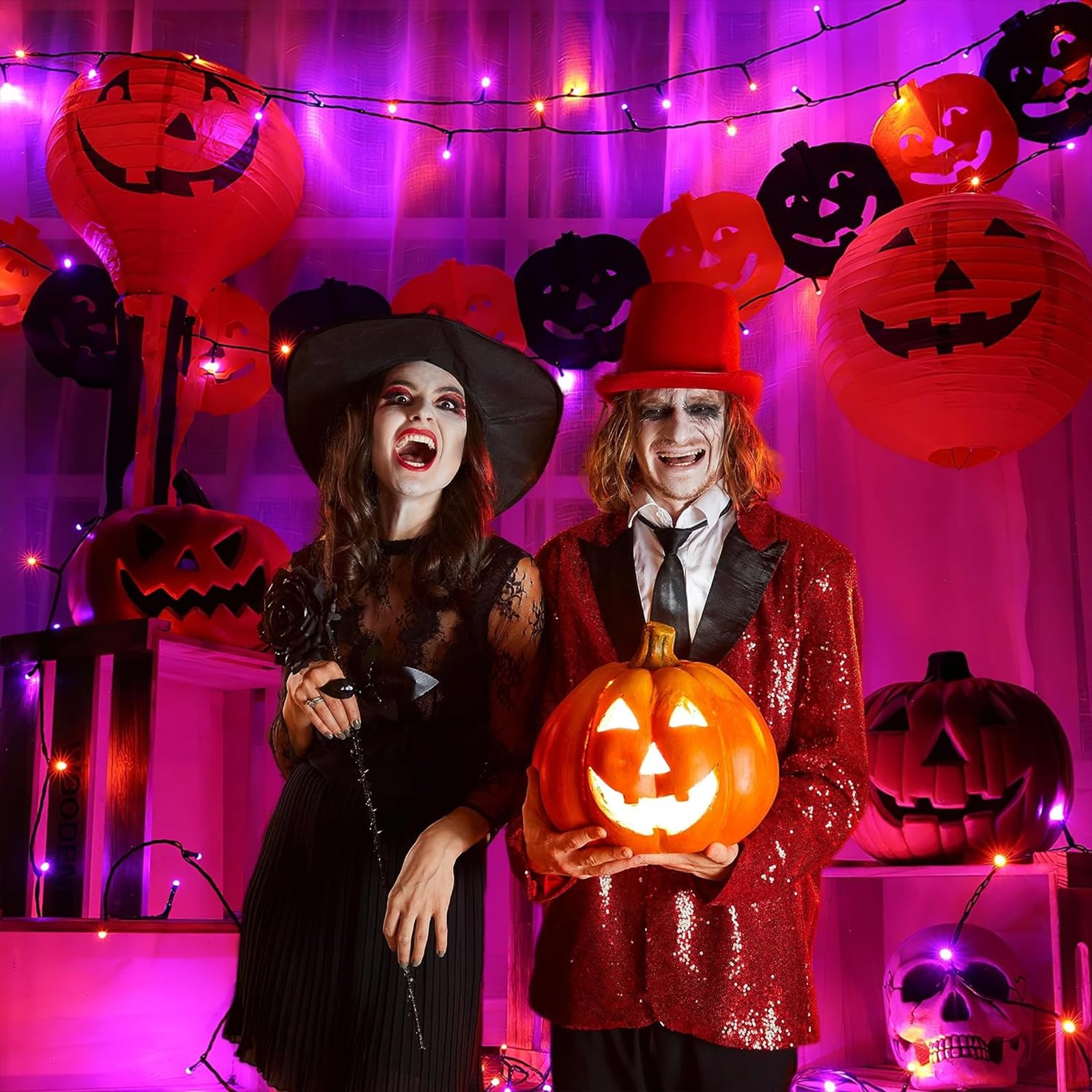 Nielfoi 100FT 300 LED Purple Orange Christmas Lights, Waterproof String Lights with 8 Modes, Green Wire, Model BG-CL3M3-306L01