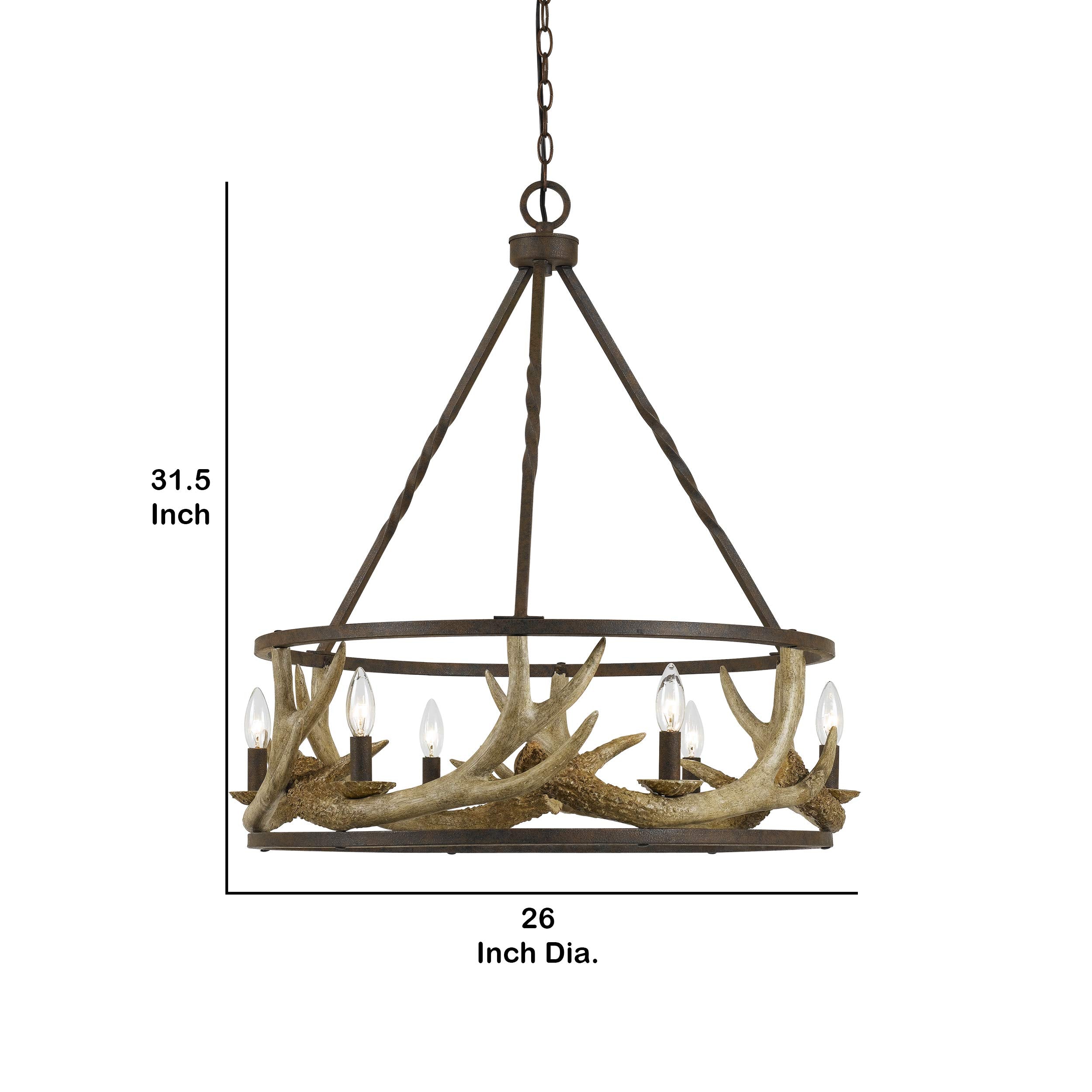 Benzara 6 Bulb Chandelier Metal Frame Resin Antler Design Bronze and Gold Model BM225617