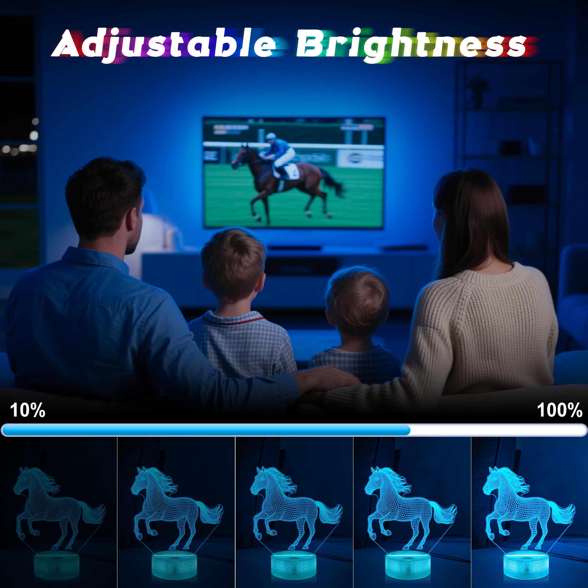 CoolGift Mart 3D LED Horse Night Light, Remote Control, 16 Colors, Model FS-2810-9999, Perfect for Gifts & Home Decor