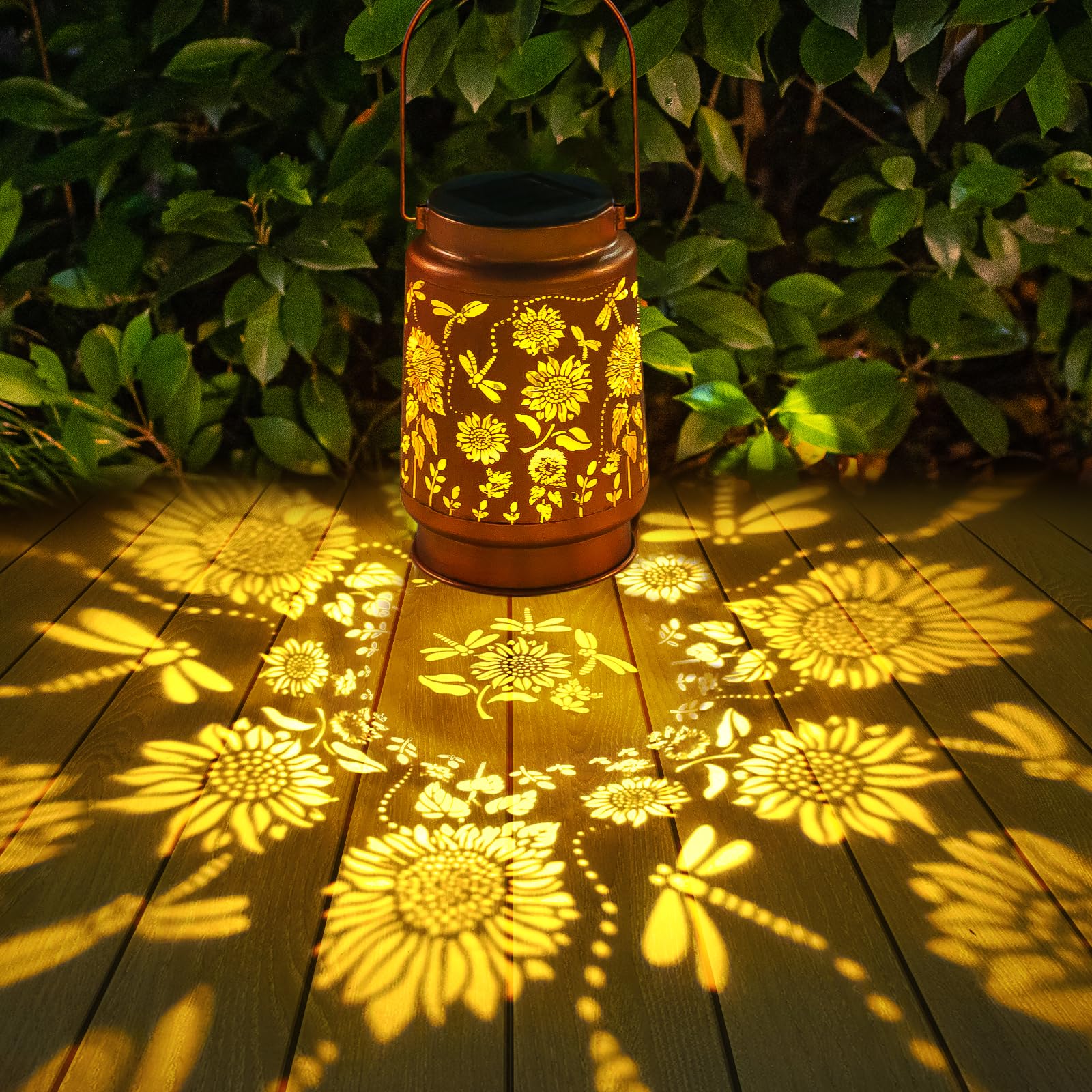 Dragonfly Solar Lanterns Outdoor Waterproof Hanging Sunflower Solar Lights Christmas Gifts For Women Mom Metal Solar Decorative Led Lantern Outside For Garden Decor, Yard, Patio, Lawn, Porch, Backyard