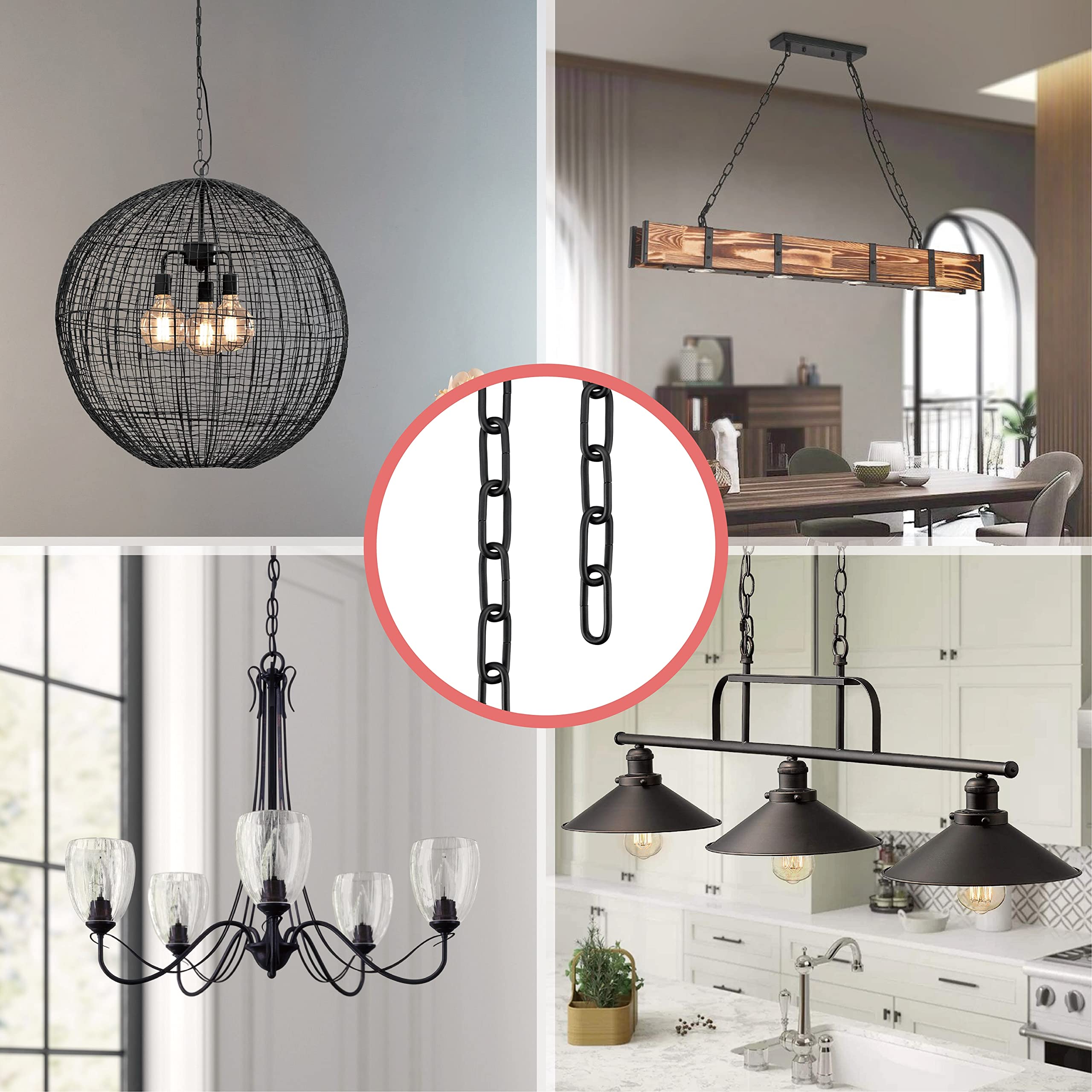 Aspen Creative 21119-91, Steel 1 Feet Heavy Duty Chain & Quick Link Connector For Hanging Up Maximum Weight 120 Pounds In Matte Black