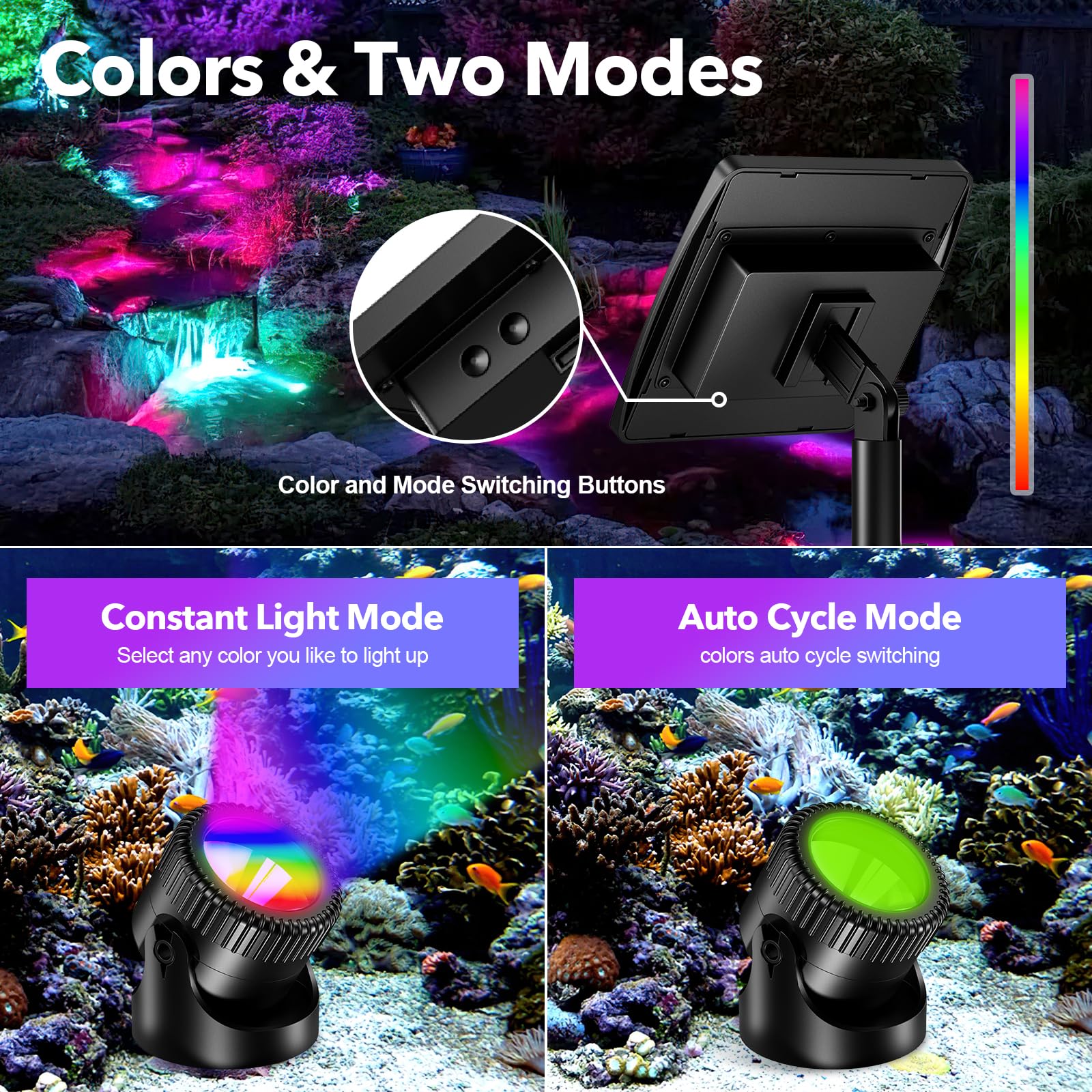 Poposoap Solar Pond Lights, Rgb Led Pond Lights Waterproof Ip68