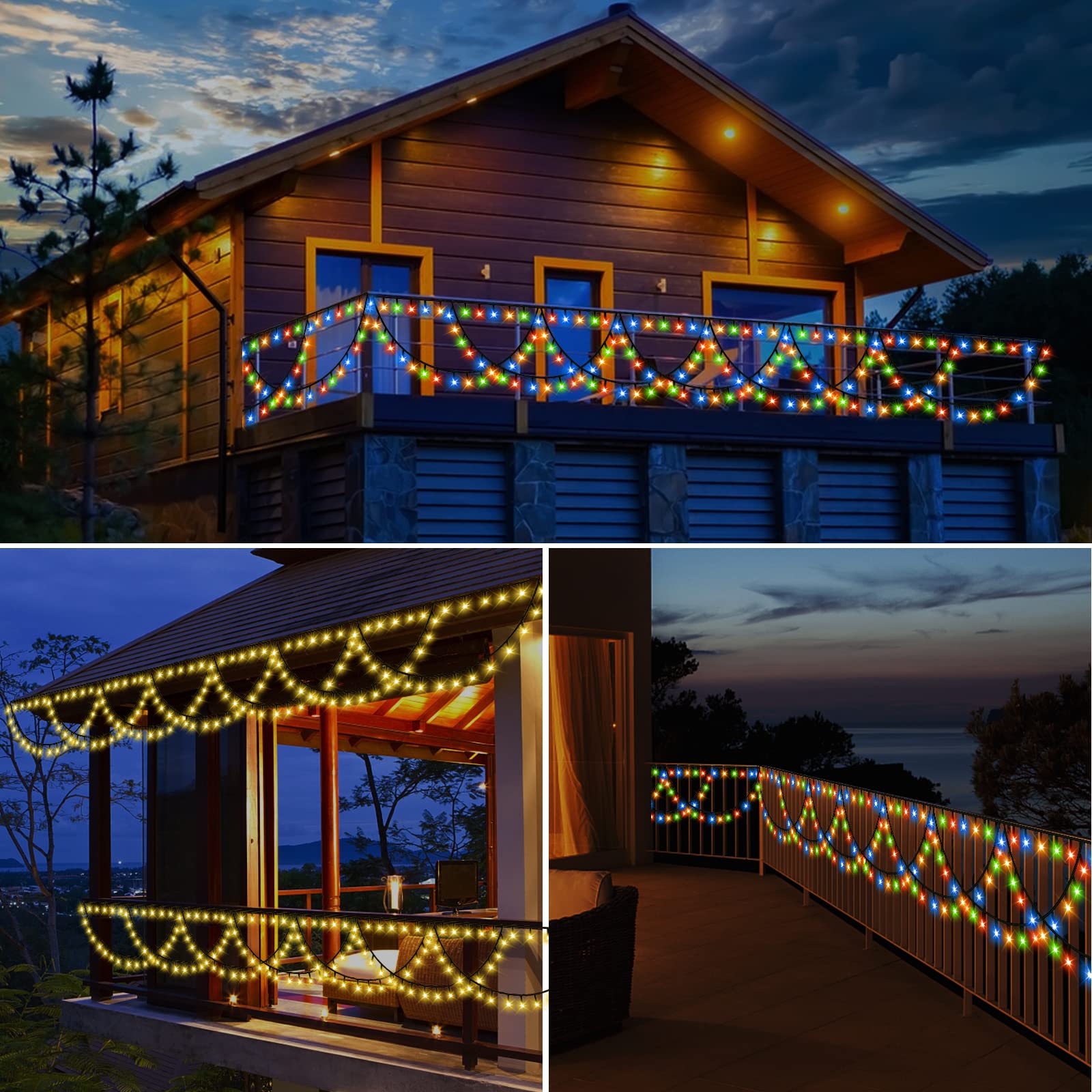 XTF2015 Outdoor Christmas Lights 40FT 380 LED Color Changing String Lights Warm White + Multicolor Model QL300IE