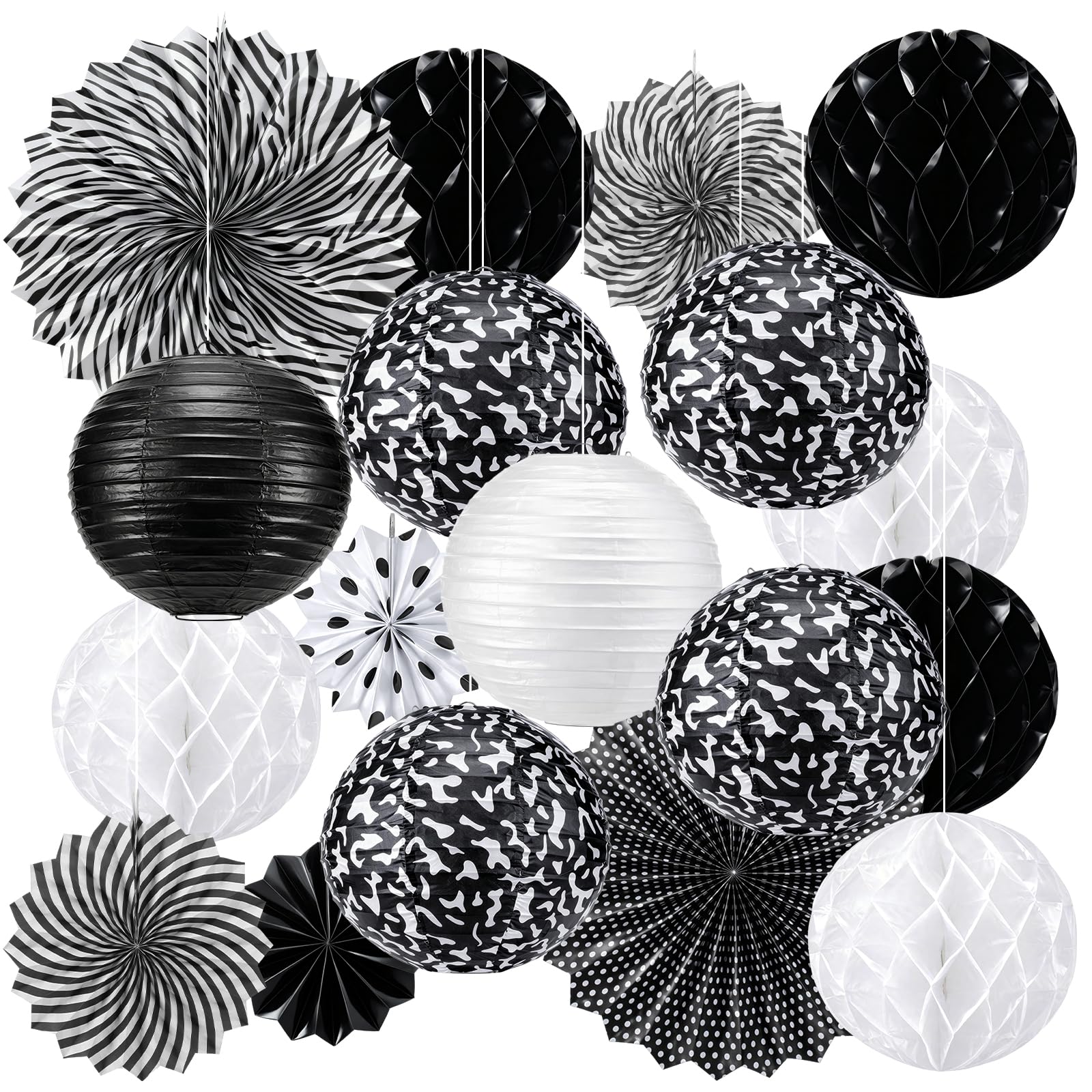 Retisee 18 Pcs Composition Book Classroom Decoration Kits Black and White Composition Book Hanging Paper Lanterns Paper Fans Hon