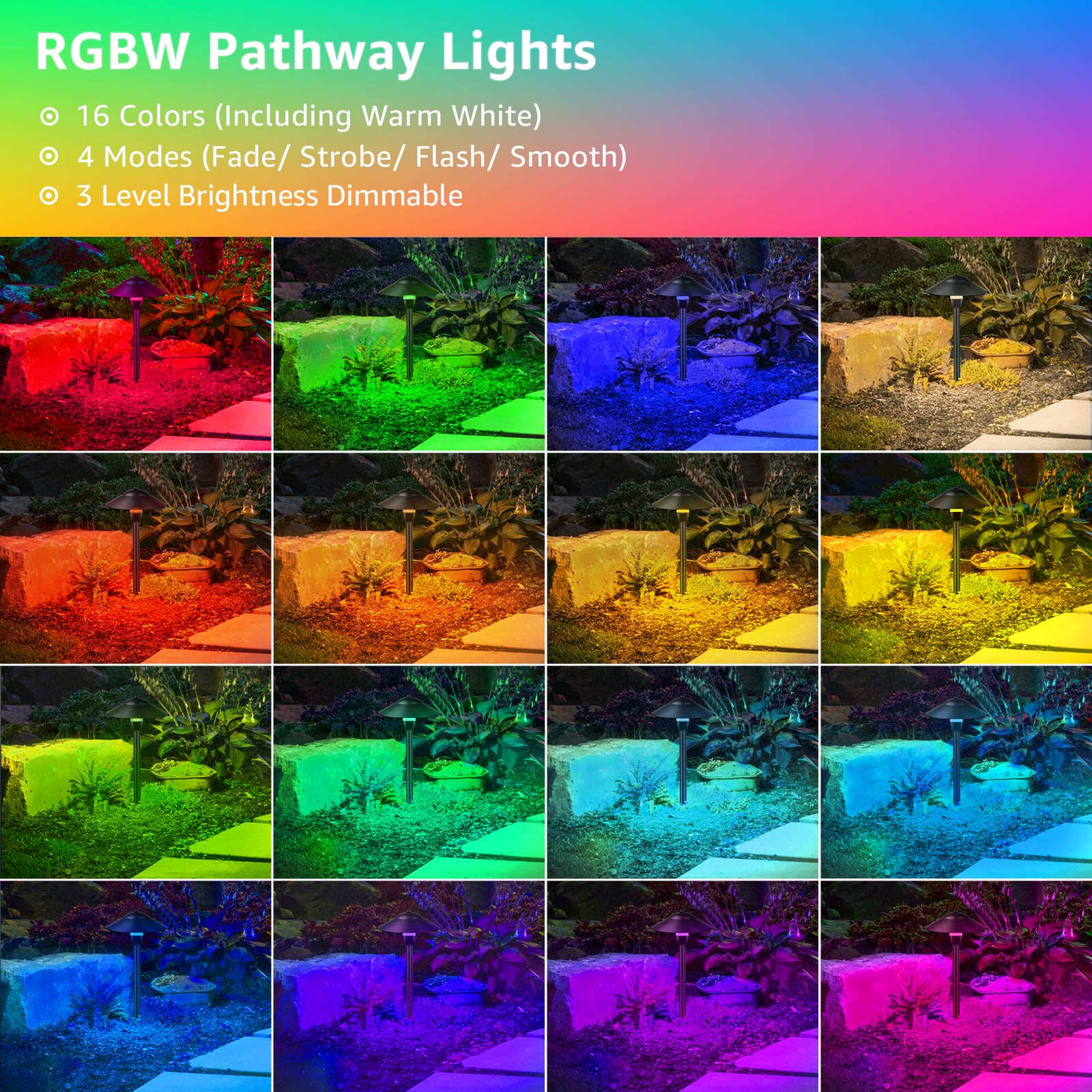 SUNVIE RGBW Low Voltage Landscape Lights, 3W Color Changing, Waterproof, 12-24V, Black, Model LSARB-03-12C, 12 Pack