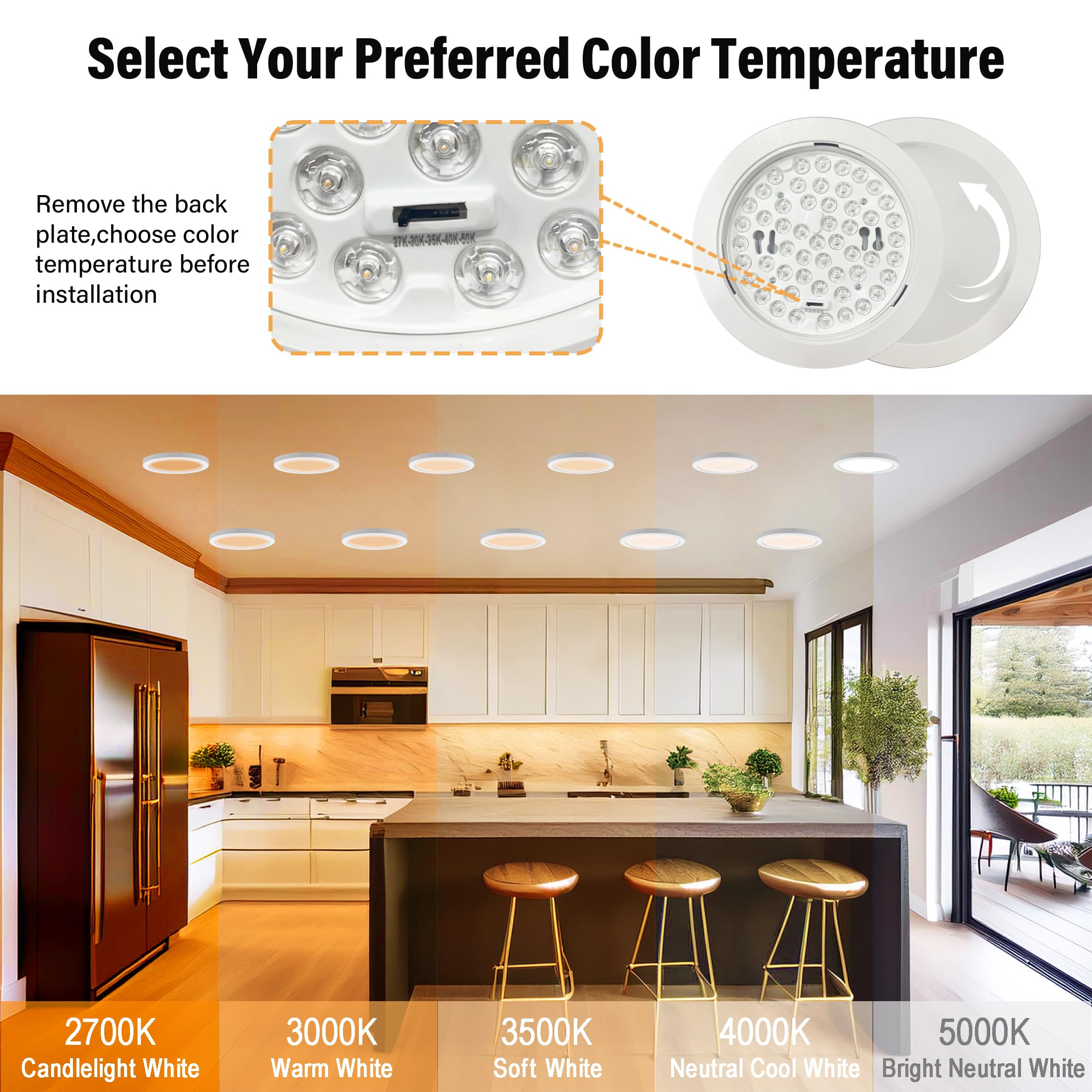 NOVELUX 7 Inch LED Flush Mount Ceiling Light, 8 Pack, Dimmable 5CCT, Ultra Slim Round Panel, White, Model CL-7IN