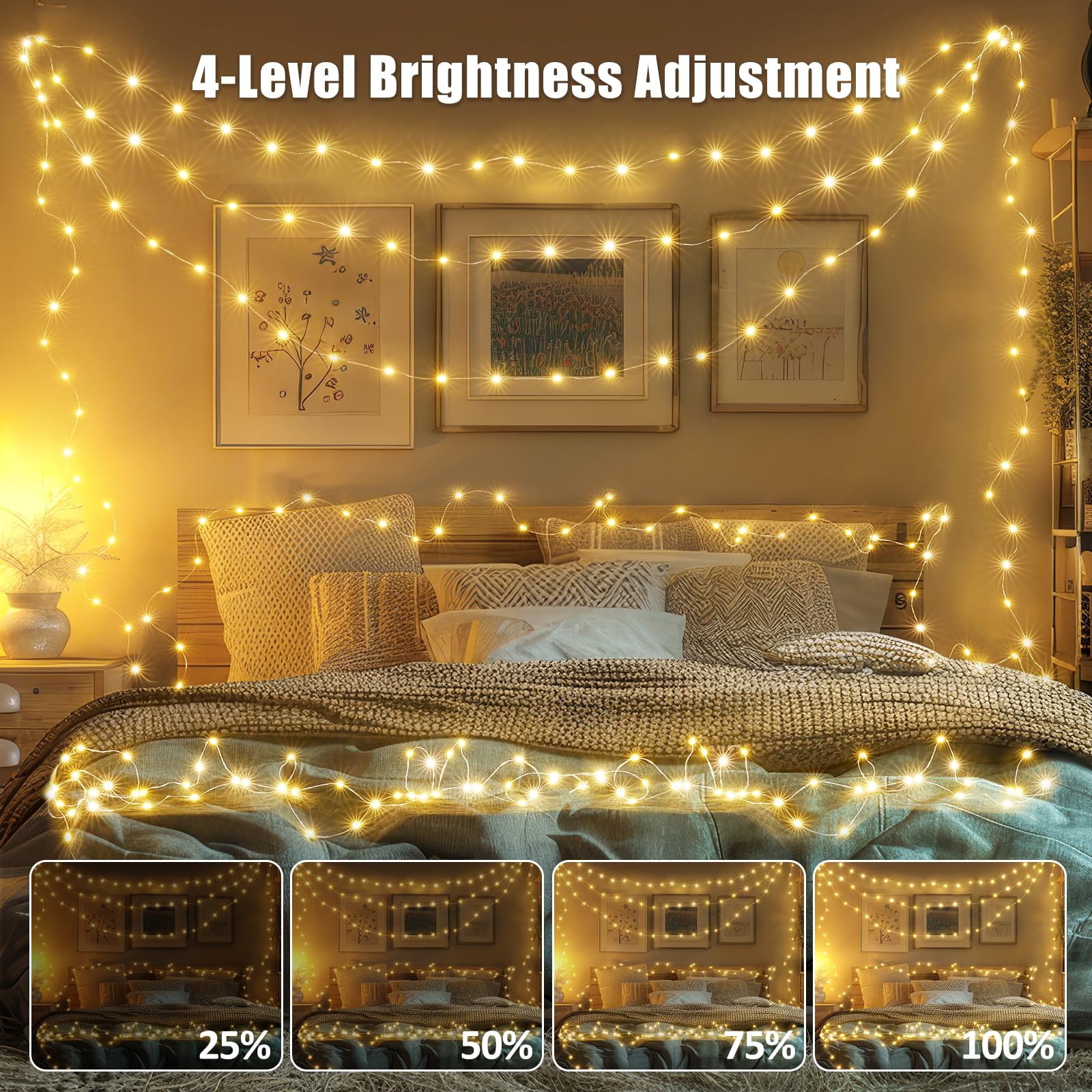 OMIKA 50FT Fairy Lights, 150 LED Color Changing Twinkle Lights, IP44 Waterproof, Remote Control, 24 RGB + Warm White, Model DY-OA08-1