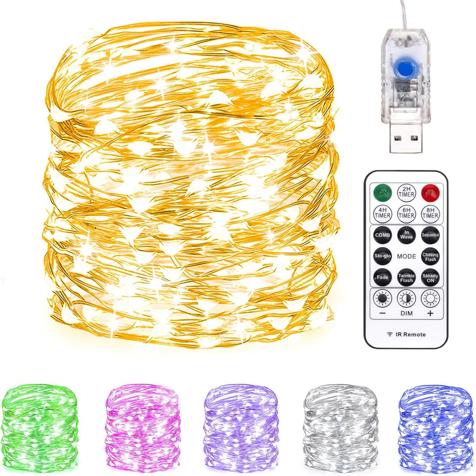 Fairy Lights 66 Ft 200 Led Usb Twinkle String Lights Plug In Silver Wire Lights With Remote And Timer 8 Modes Outdoor Waterproof Starry Lights Diy Party Wedding Christmas Decoration(Warm White)