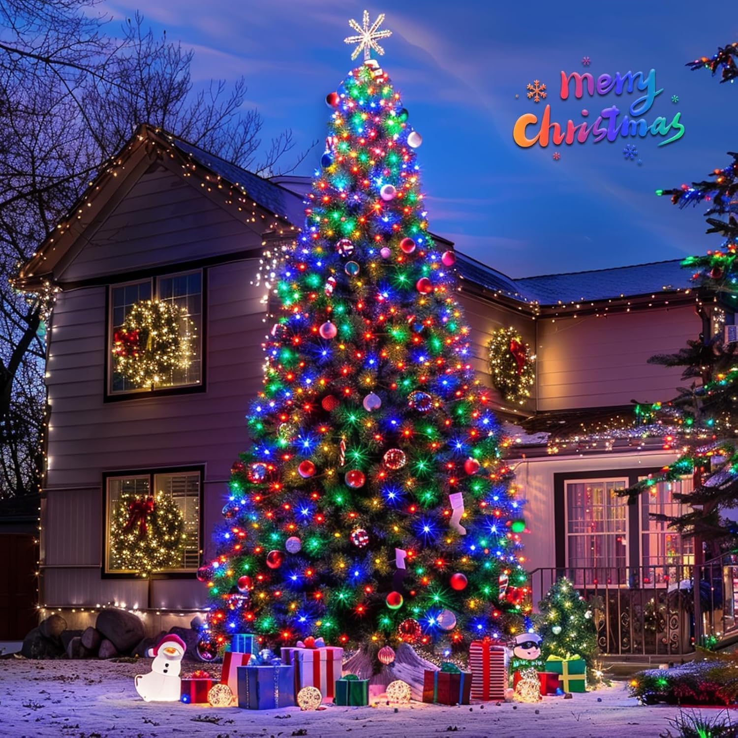 JMEXSUSS Solar Christmas Lights, 600 LED, 206.7 ft, Multicolor, Waterproof, 8 Modes for Outdoor Yard Patio Decorations