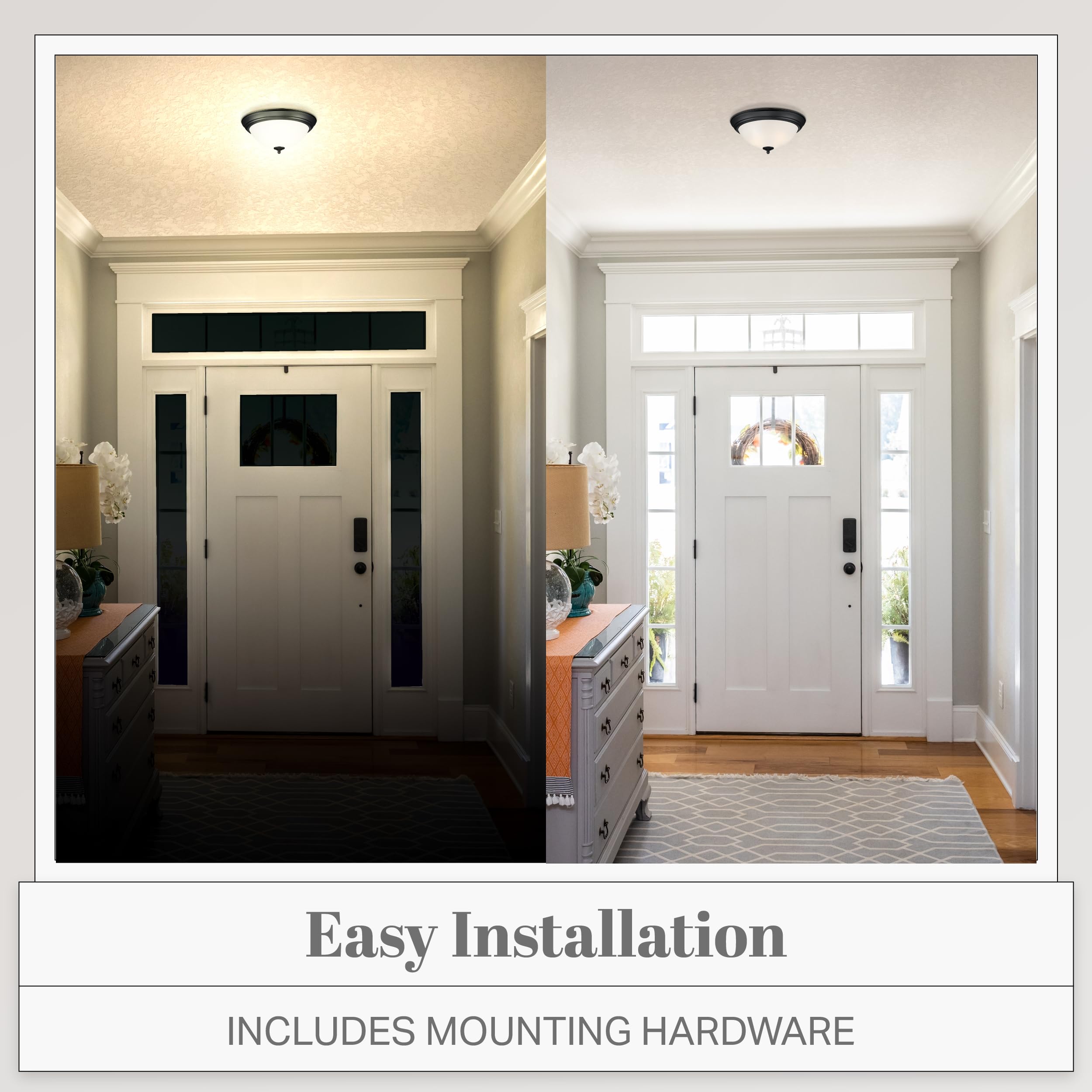 DESIGNERS FOUNTAIN 13 LED Flush Mount Ceiling Light, 2-Pack, Matte Black Frosted Glass Fixture for Kitchen, Bedroom, Bathroom, Hallway