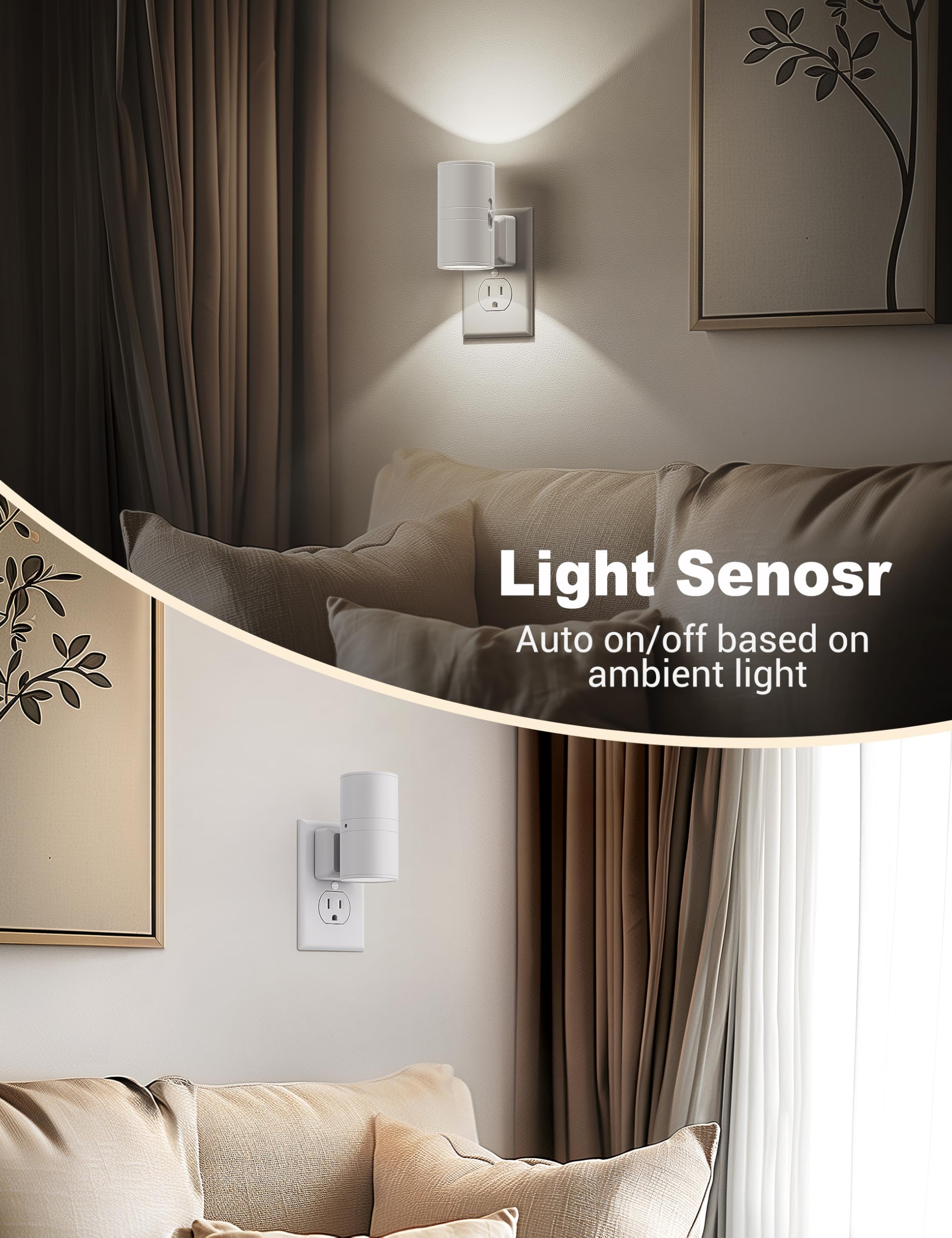 Jandcase Night Lights Plug Into Wall, Dimmable Night Light Plug In, Modern Night Light Dusk To Dawn Light Sensor, Cool White 500