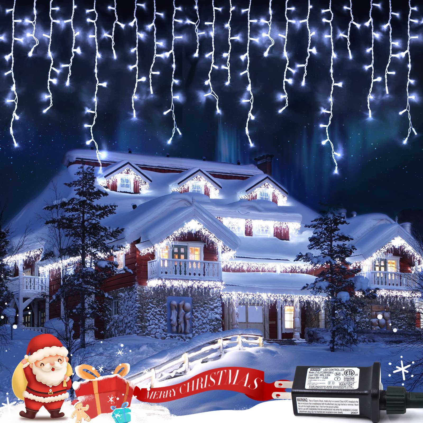 JMEXSUSS Christmas Icicle Lights for Outside: 800 LED White Icicle Lights Outdoor Waterproof - White Christmas String Lights for