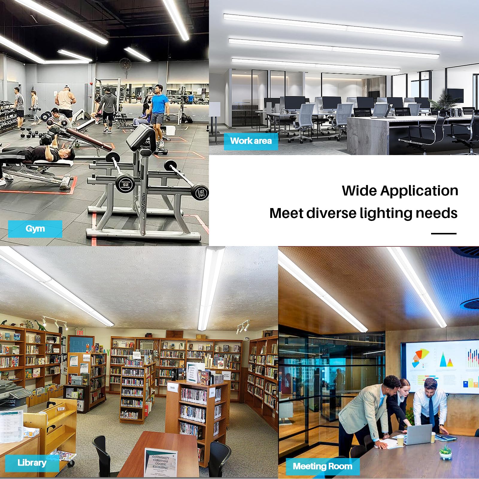 ANTLUX 8FT LED Shop Light, 110W, 12500LM, 5000K, Aluminum, Commercial Grade, 4 Pack