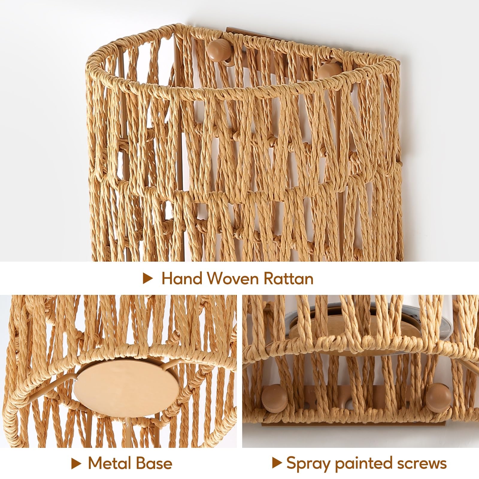 Espossi Battery Operated Wall Sconce Set of 2, Rattan Rechargeable, Wireless with Remote, Boho Design for Bedrooms & Living Room